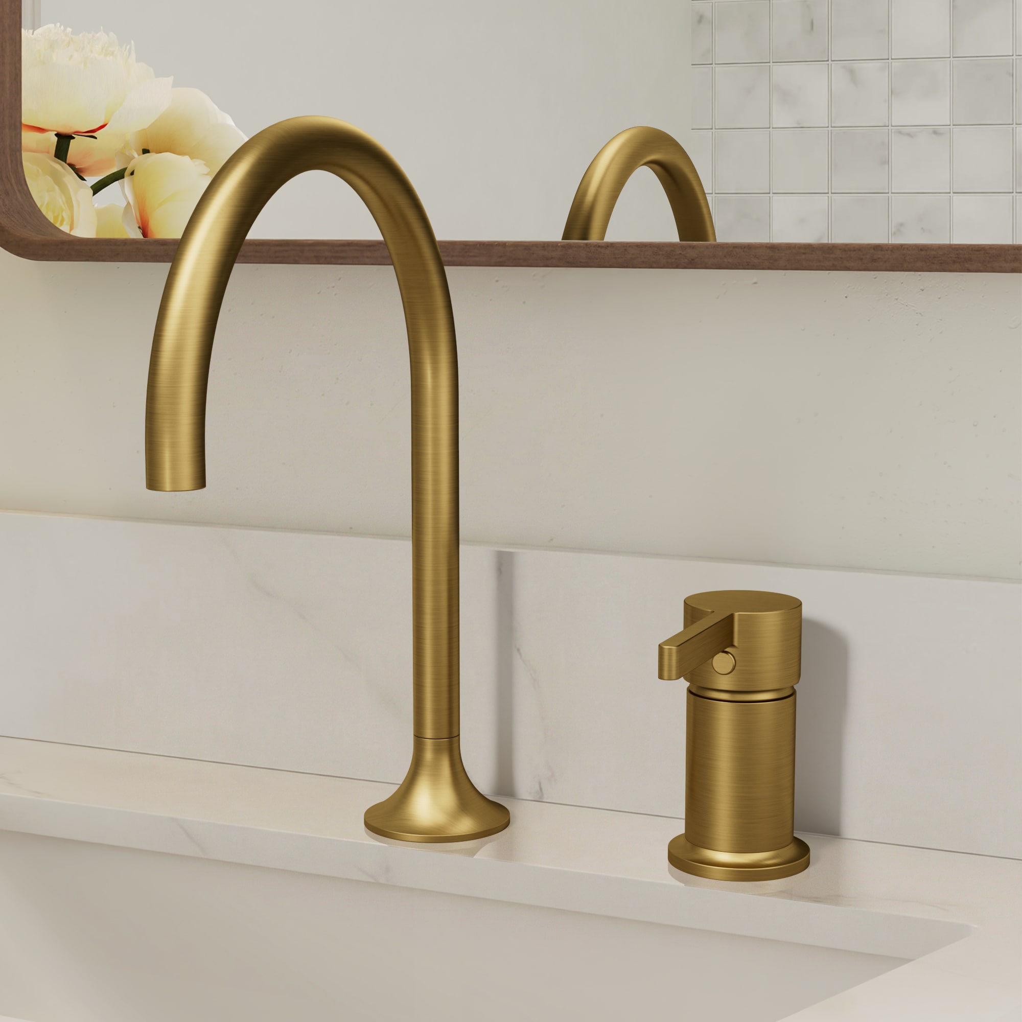 YAWWALK -  Brushed Gold 2-Hole Centerset 1-Handle Brass body Bathroom Sink Faucet with Pop-Up Dra...