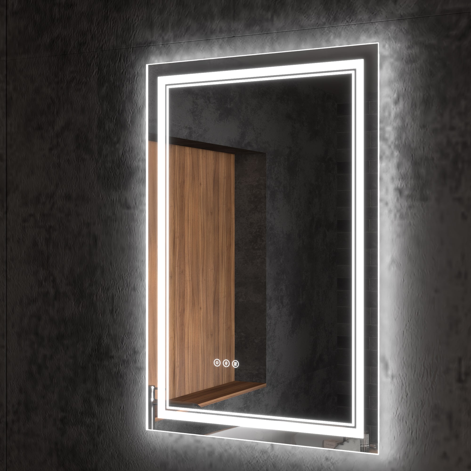 ExBrite JXBM2836FL NOIR 24-in x 36-in Polished Frameless Rectangle Dimmable Lighted Fog Free Bathroom Vanity Mirror ( WHITE )