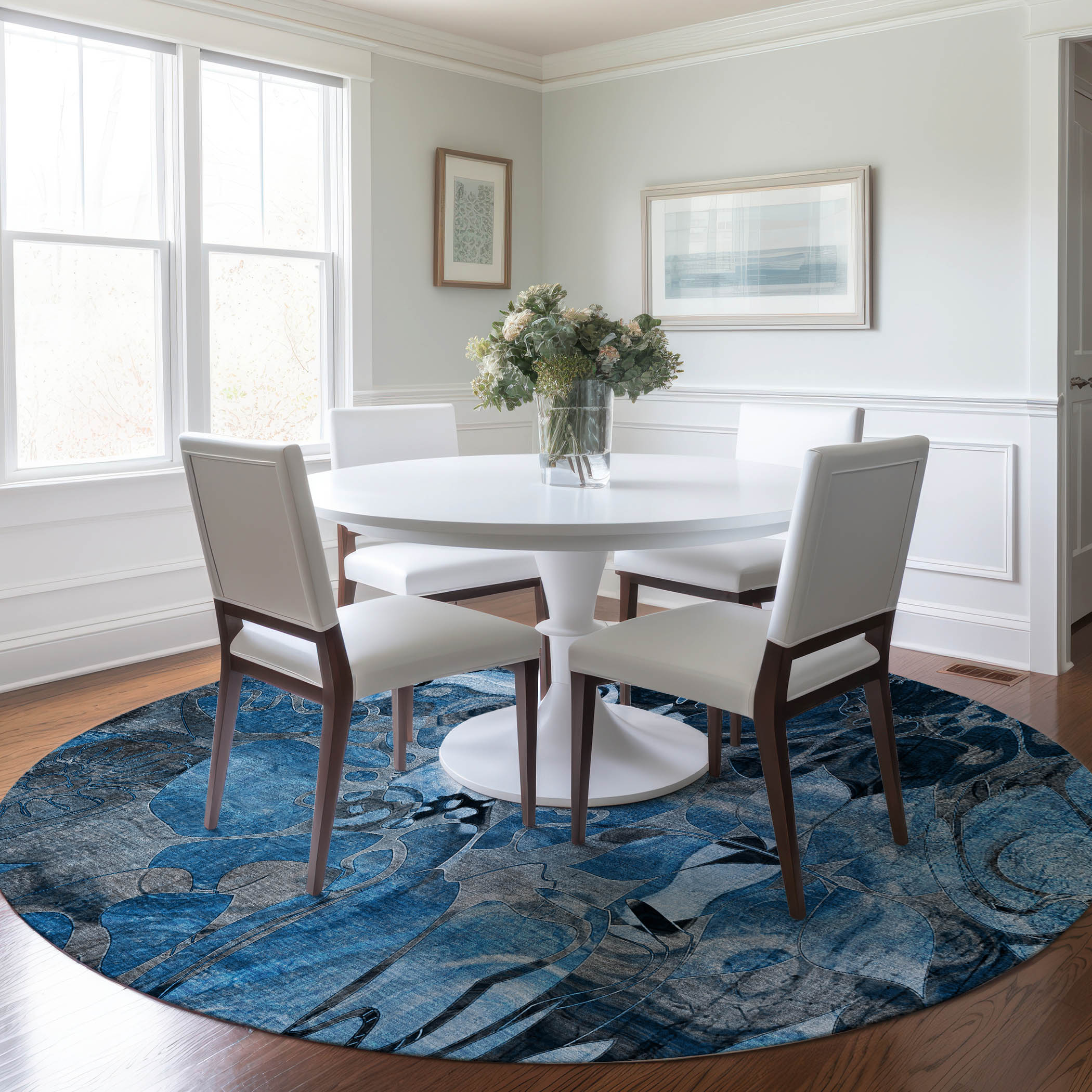 Addison Rugs ACN558BU8RO Chantille ACN558BU 8 x 8 (ft) Polyester Blue Round Indoor/Outdoor Geometric Farmhouse/Cottage Machine washable Area rug