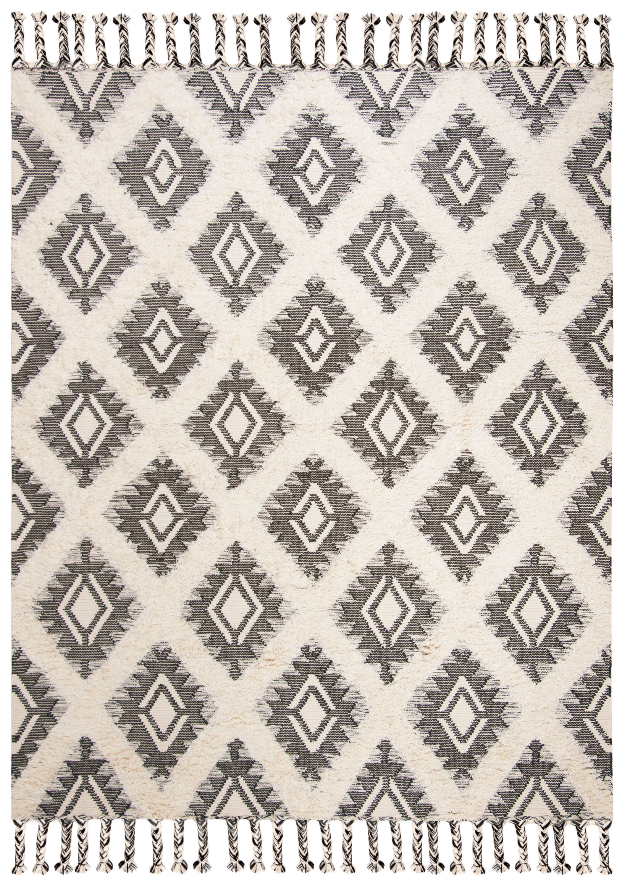 Hand-Knotted Geometric Black Wool 8' x 10' Area Rug