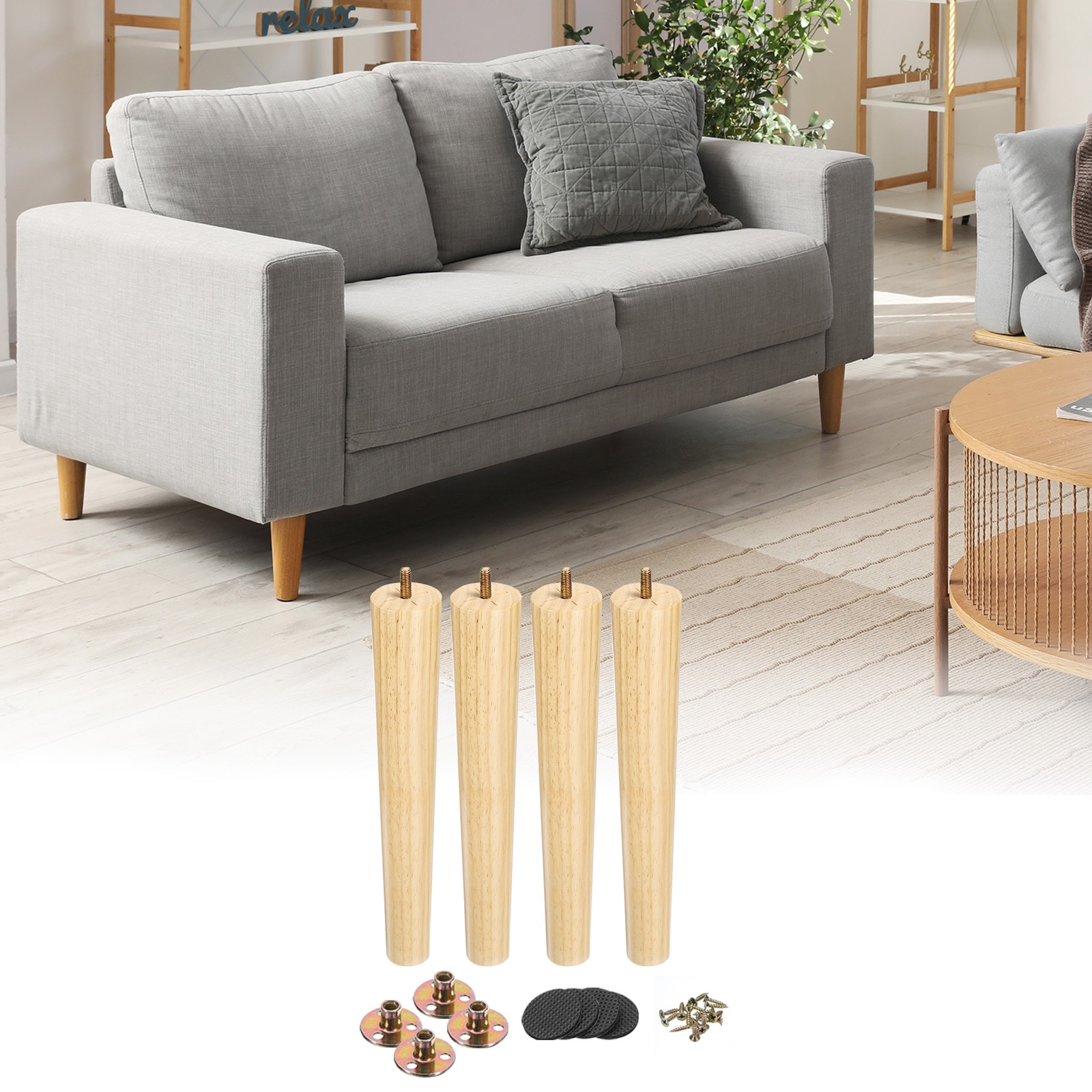 Unique Bargains 1 Set Furniture Legs 12-Inch Round Wood Legs Replacement Chair Feet for Couch Sofa Chair Bed Dresser Cabinet
