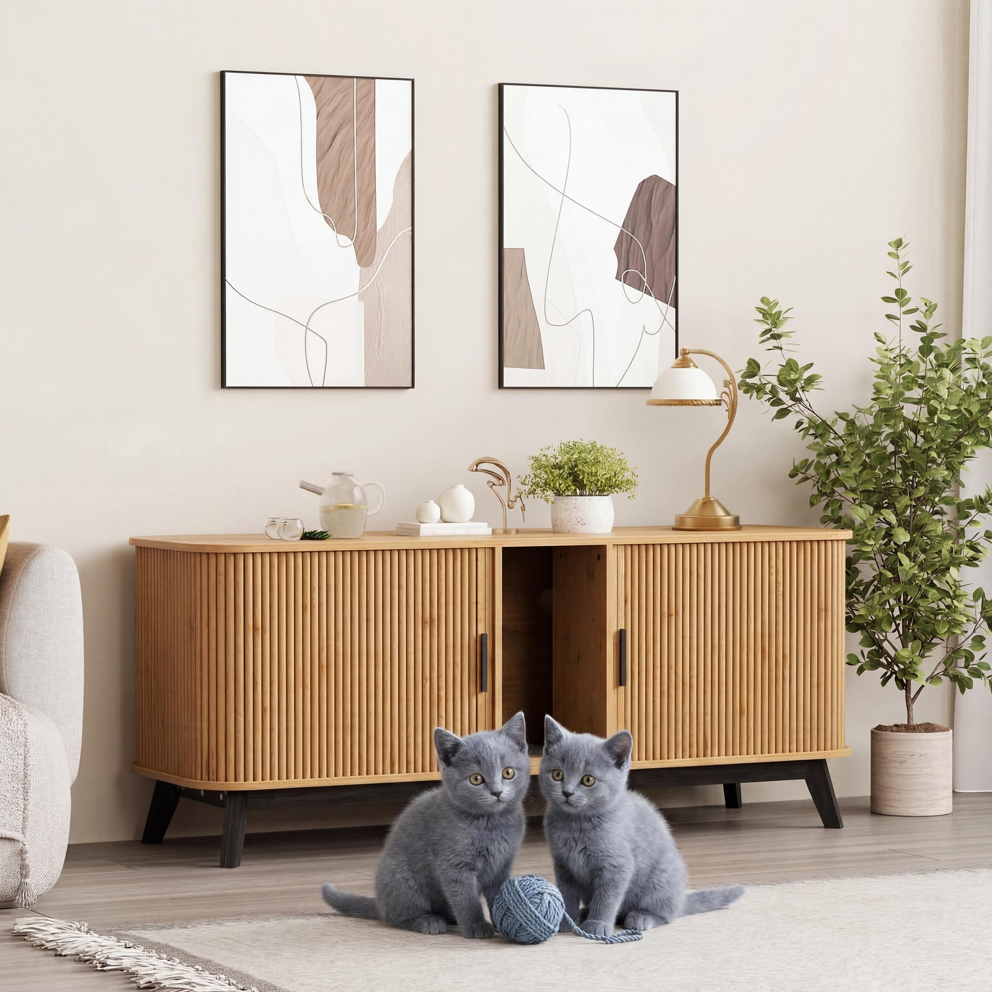 GarveeLife - Cat Litter Box Enclosure for 2 Cats 59 in Hidden Litter Boxes Furniture with Sliding...