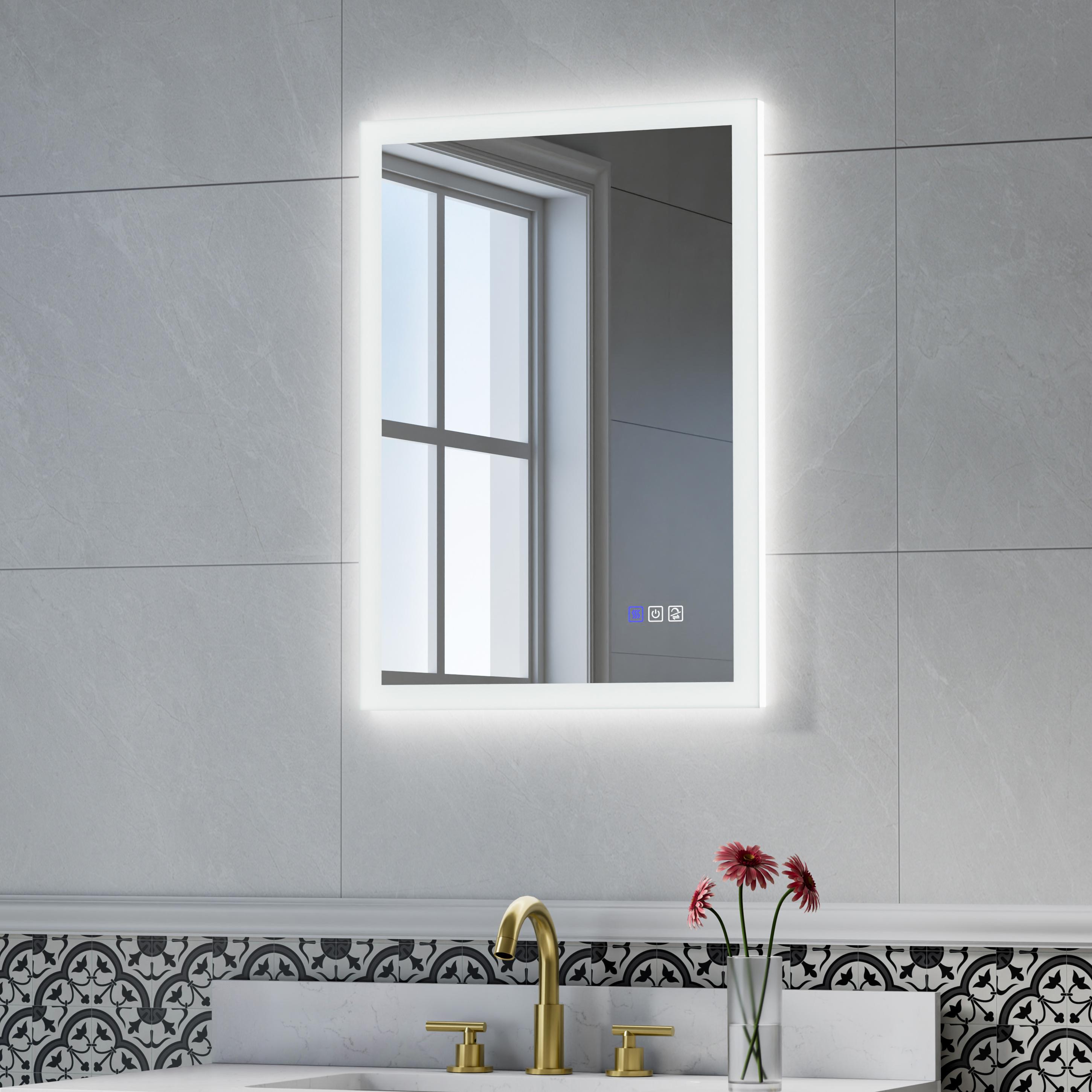 Forclover HYFE-8039CA 20-in x 28-in Polished Frameless Rectangle Dimmable LED Lighted Fog Free Bathroom Vanity Mirror ( Aluminum )