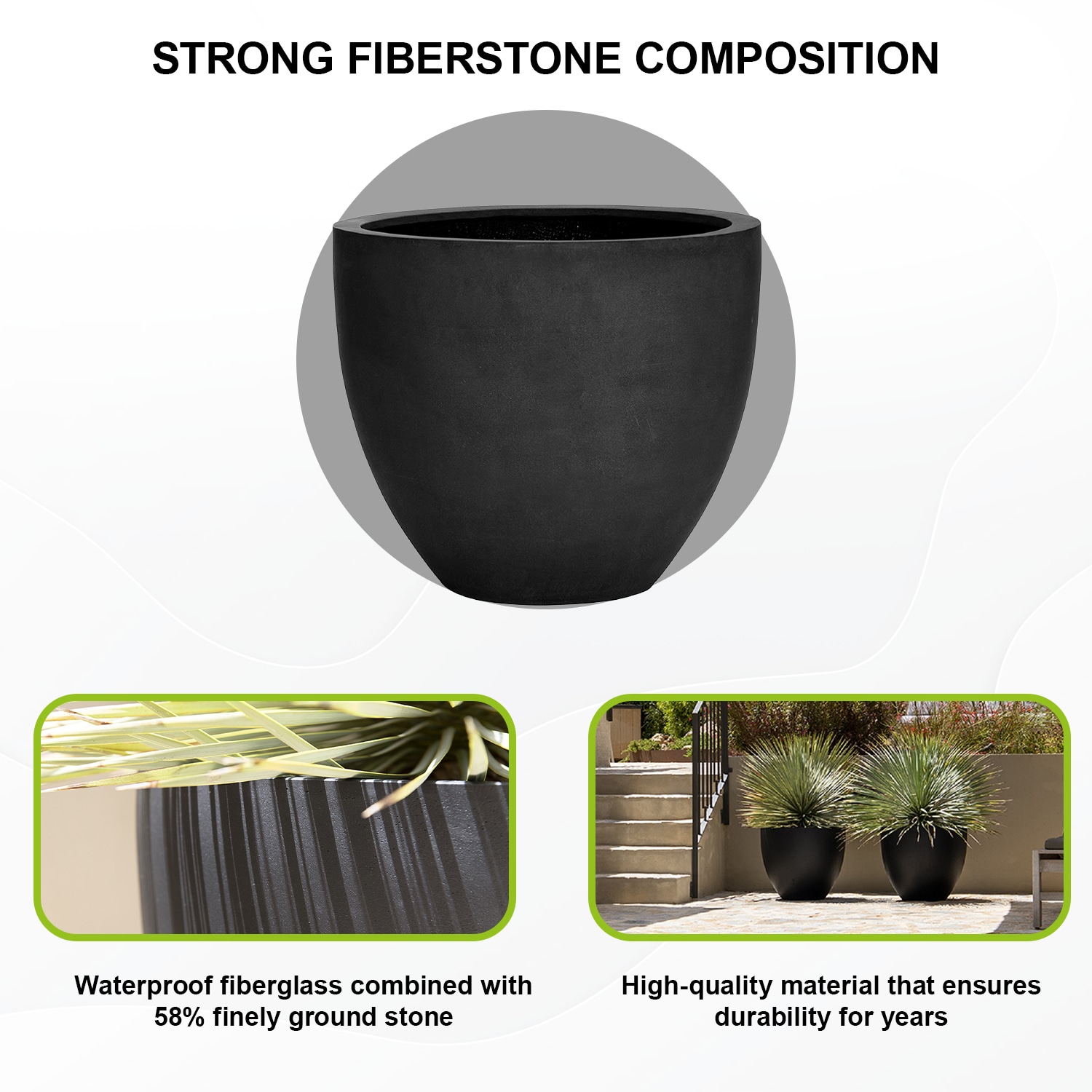 Pottery Pots Round 24-in W x 20-in H Black Stone Contemporary/Modern ...