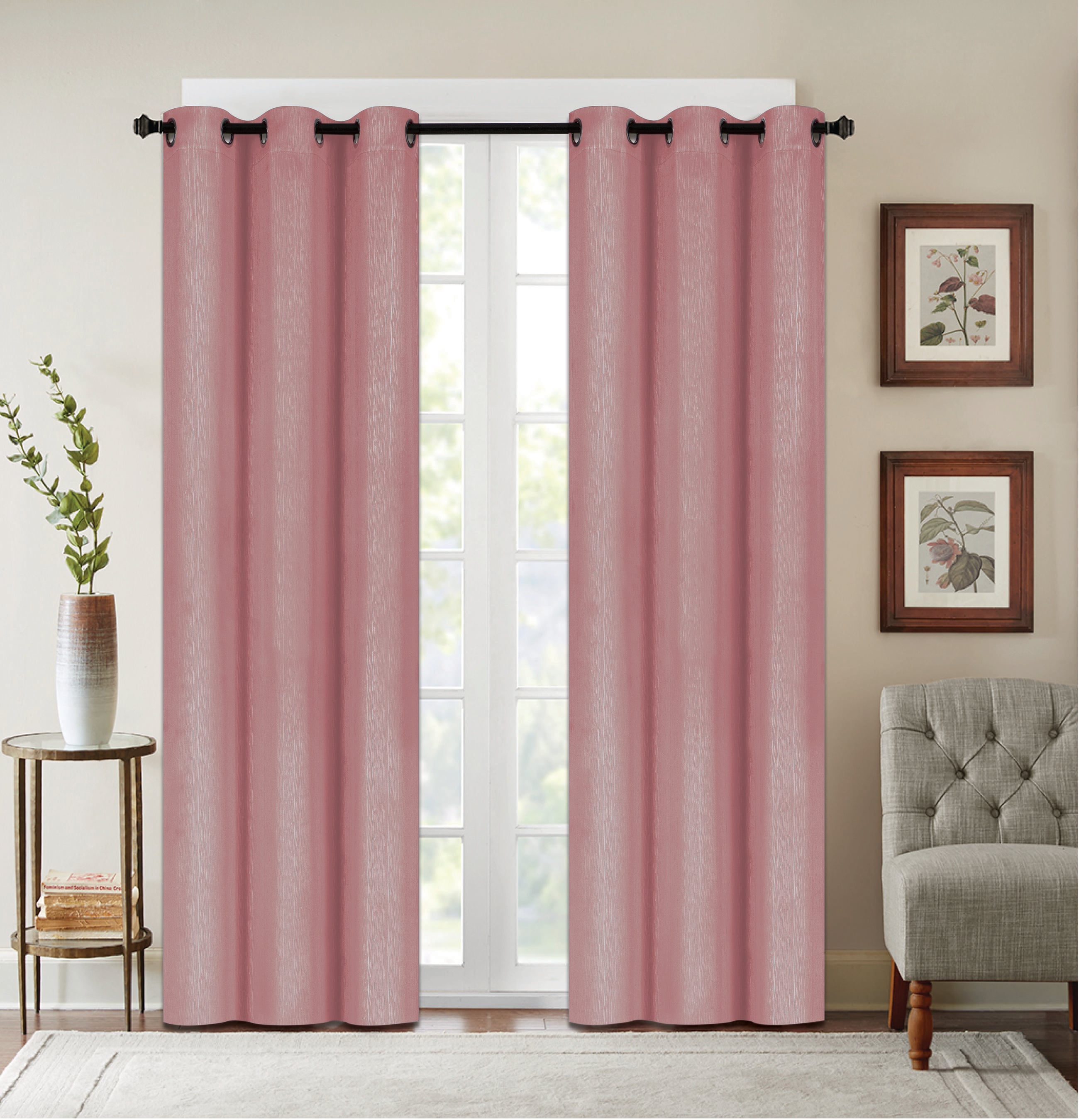 J&V TEXTILES 63-DENVER-BLUSH 63-in Blush Blackout Standard Lined Grommet Curtain Panel Pair