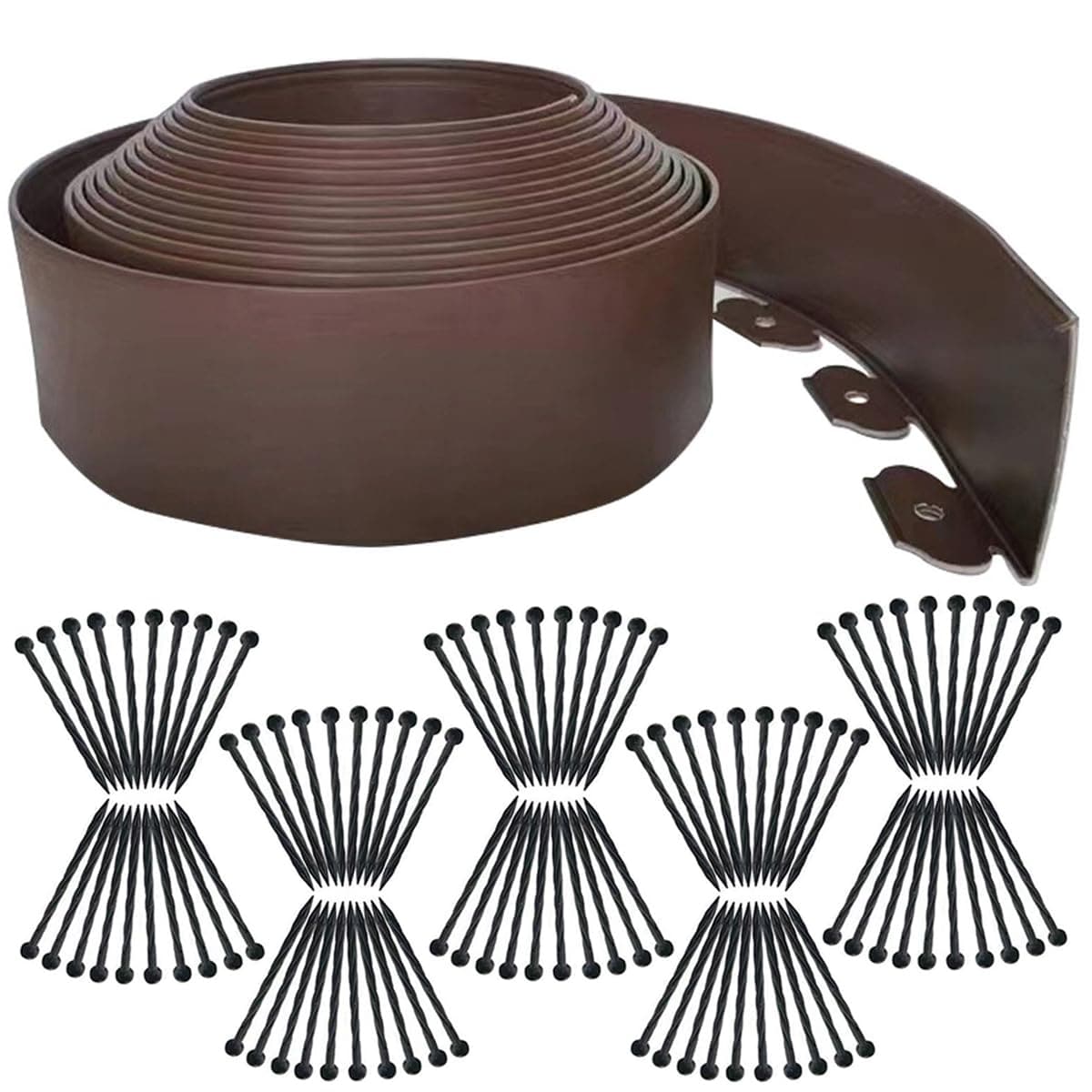 Phyfalip  Flexible Garden Edging Borders 66FT Extra Tall 4 Inch High Brown Landscape Edging with 100 pcs Stakes Plastic Fence for Lawn Garden