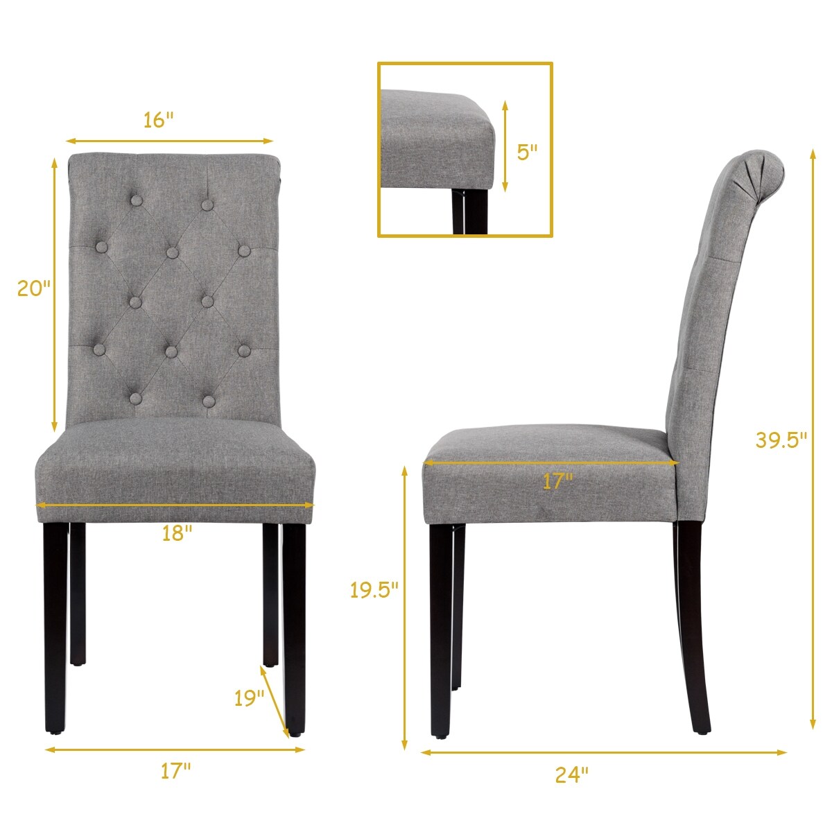 Sumyeg Set of 2 Modern Dining Chairs with Backrest Contemporary/Modern ...