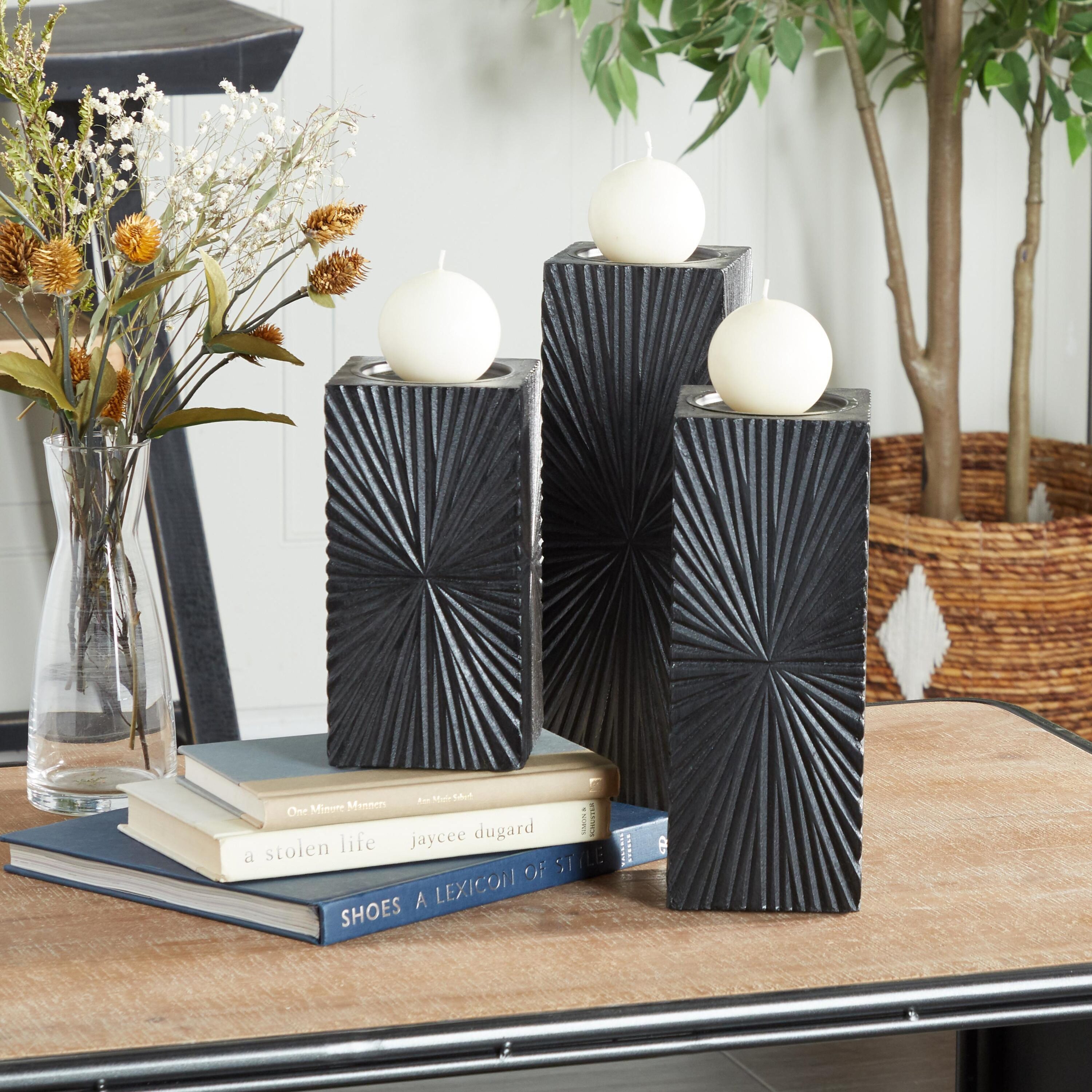 Grayson Lane 53572 3 Candle Wood Pillar Candle Holder