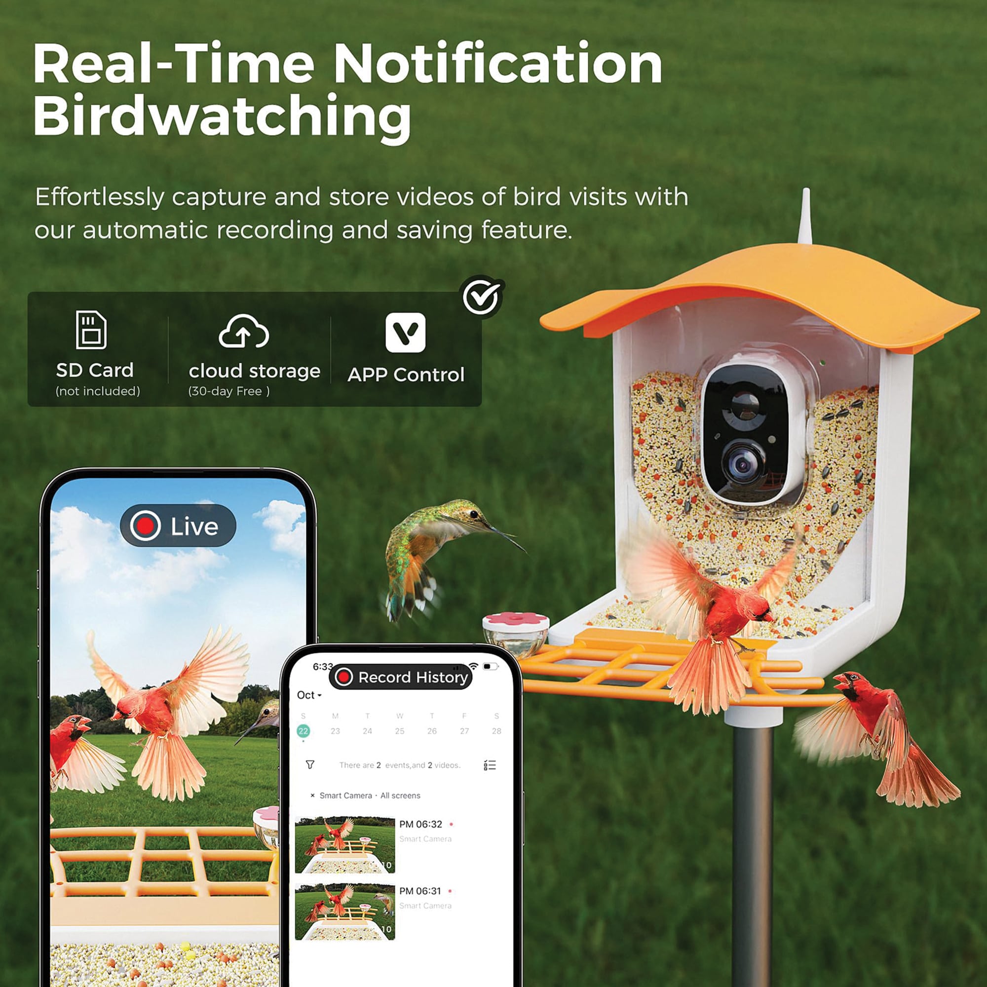 Mango Tango Awning Orange Plastic Smart Bird Feeder with Camera