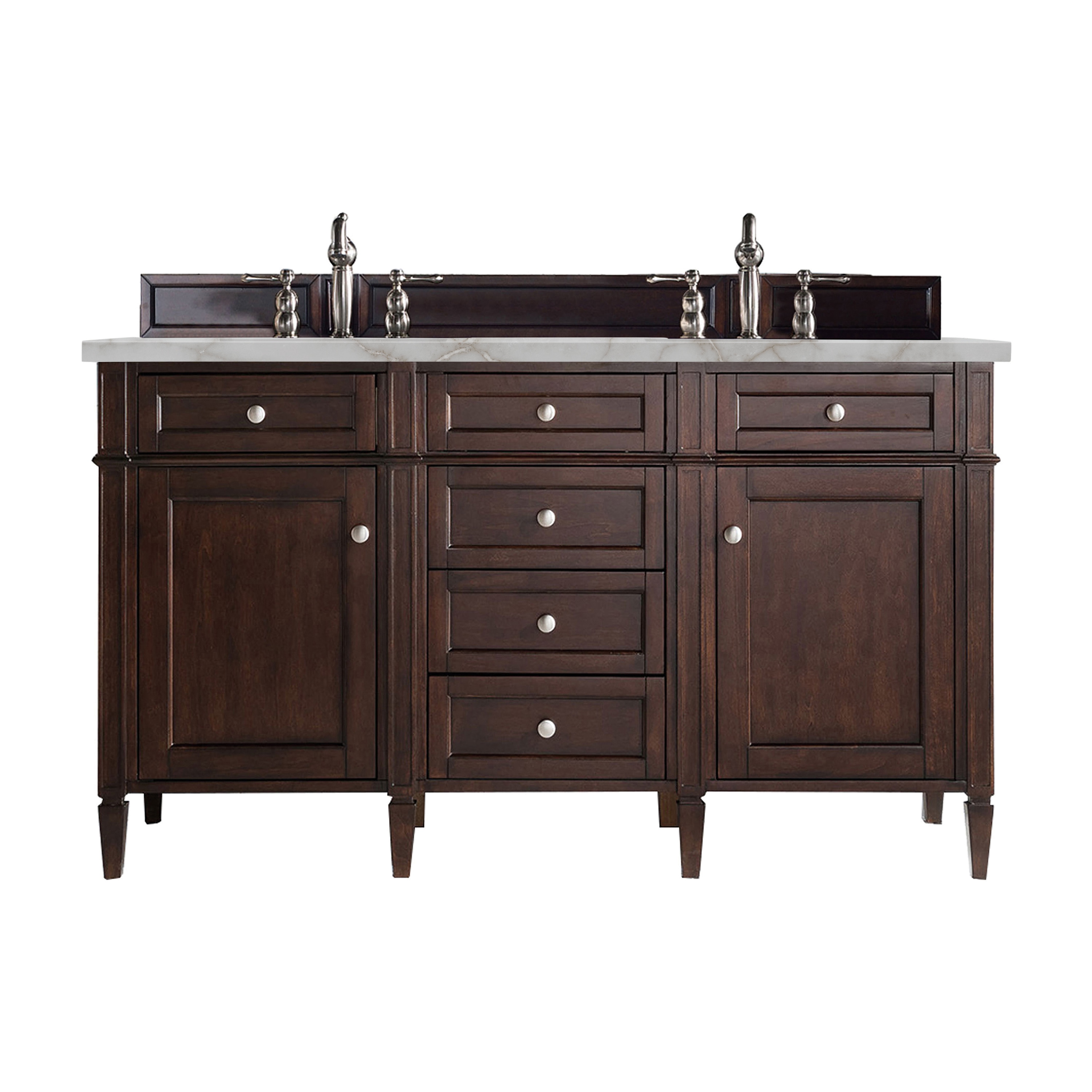 James Martin Vanities 650-V60D-BNM-FVSL Brittany 60-in Burnished Mahogany Undermount Double Sink Bathroom Vanity with Victorian Silver Quartz Top