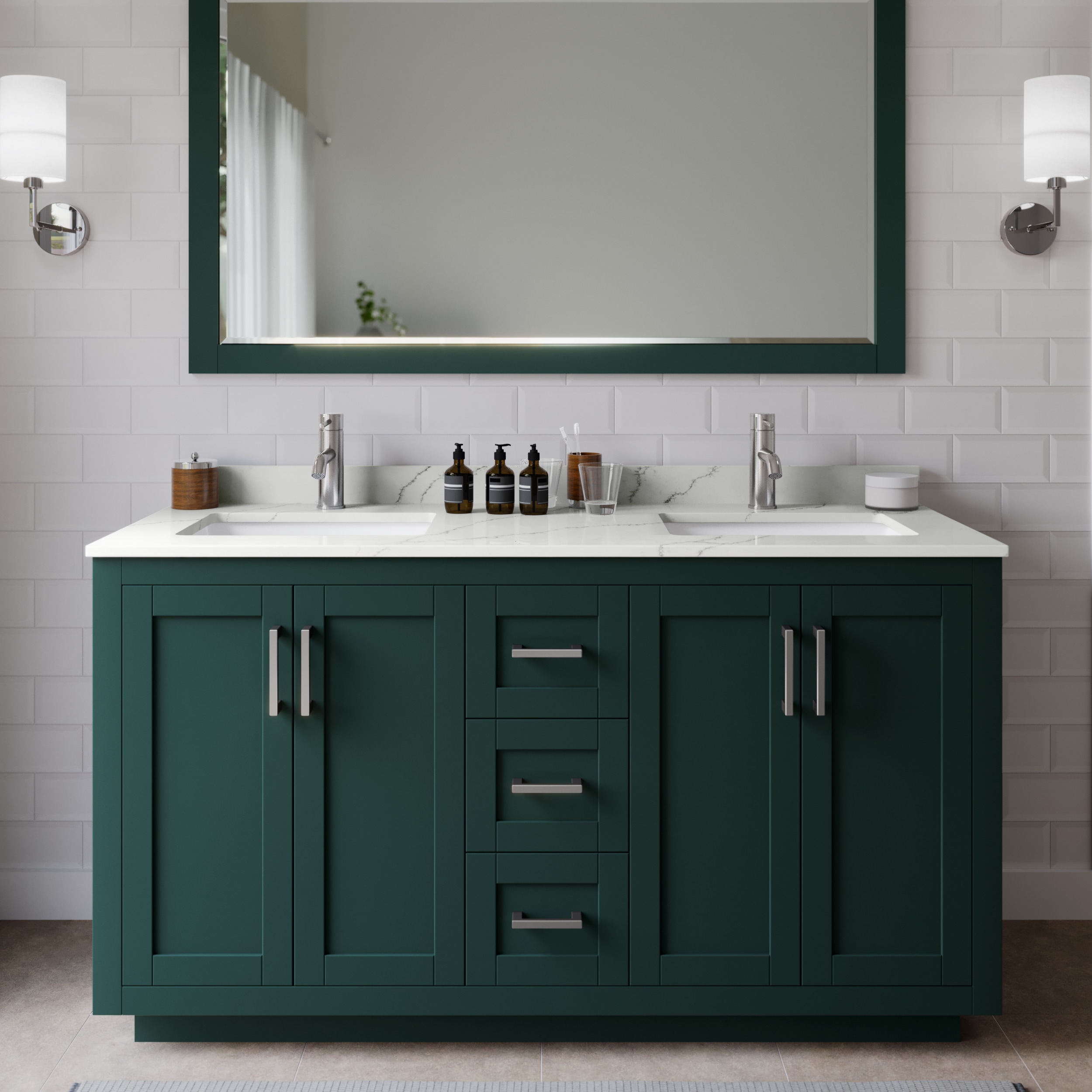 Wyndham Collection WCF292960DGEGTUNSMXX Miranda 60-in Green Undermount Double Sink Bathroom Vanity with Giotto Quartz Quartz Top