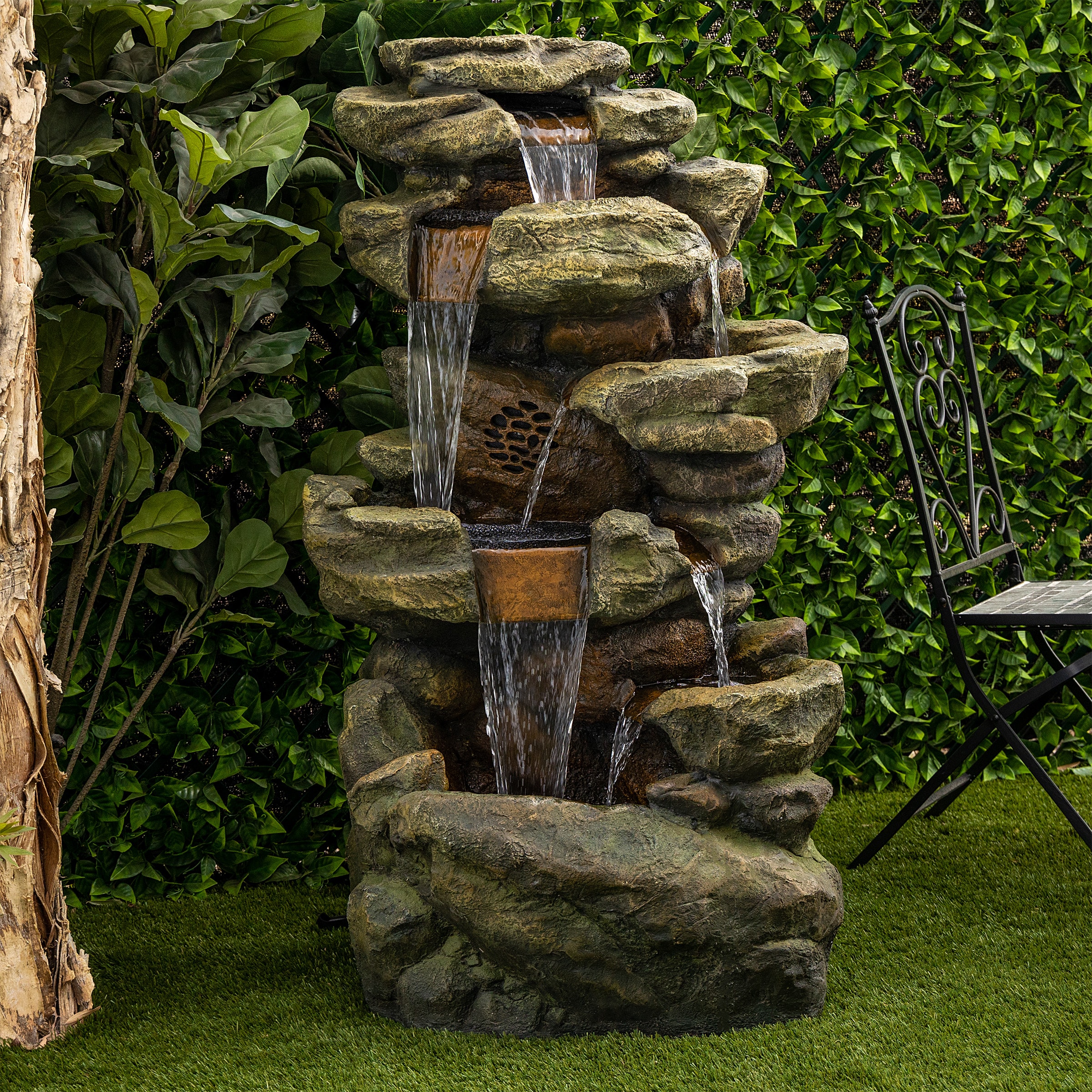 Alpine Corporation 51-in H Resin Water Rock Waterfall Outdoor Fountain ...