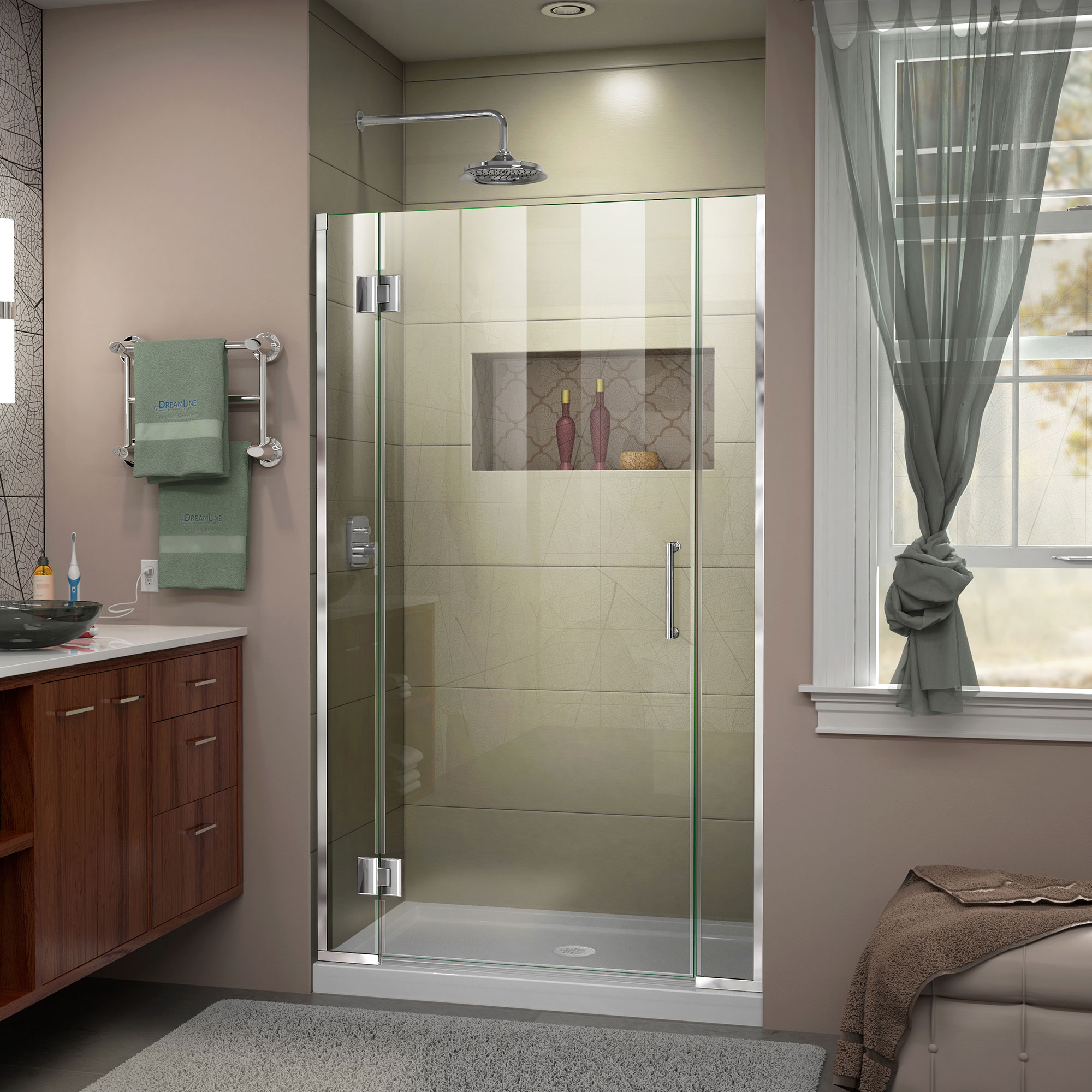 DreamLine D1240672-01 Unidoor-X Chrome 36-in to 36-1/2-in W x 72.0-in H Frameless Hinged Shower door 3/8-in Thick Clear Glass