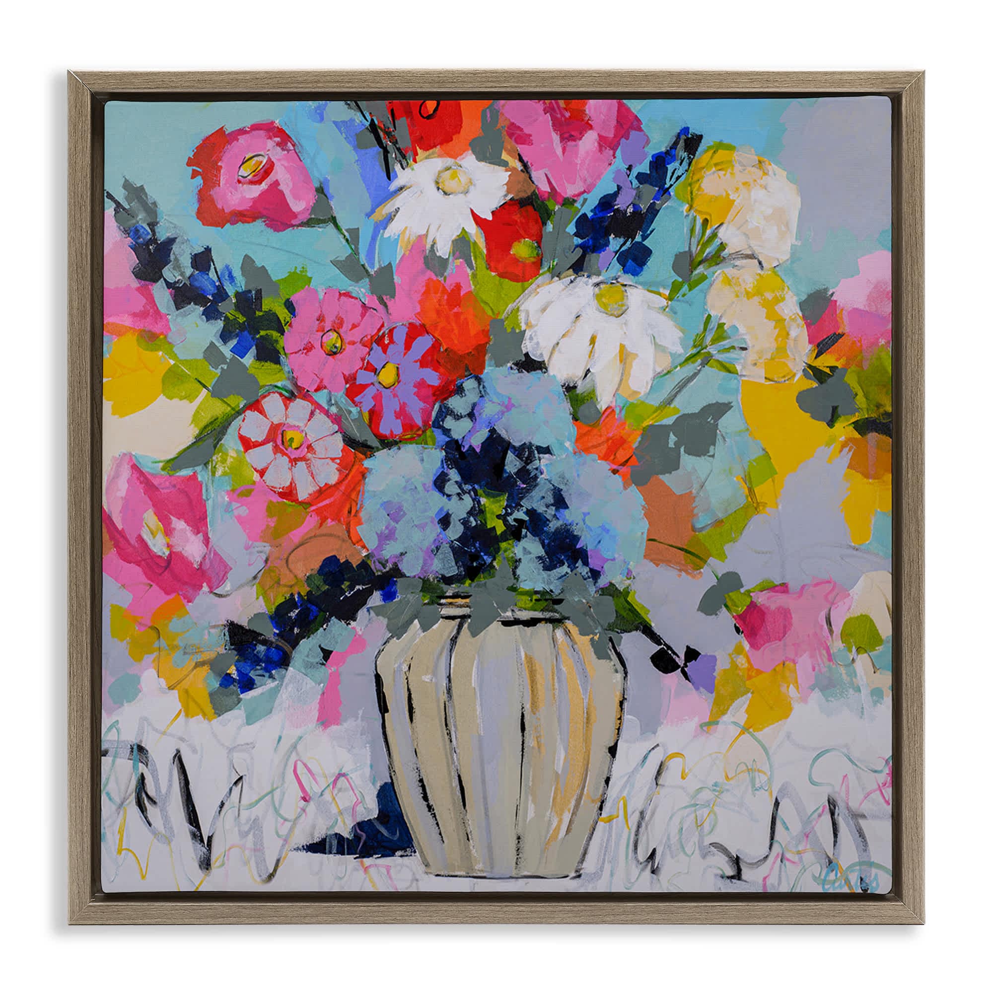 Stupell Industries BS-788-FFE-17X17 Modern Bright Bouquet Brown Framed Floater Canvas Wall Art By Joan Curtis 18 x 18