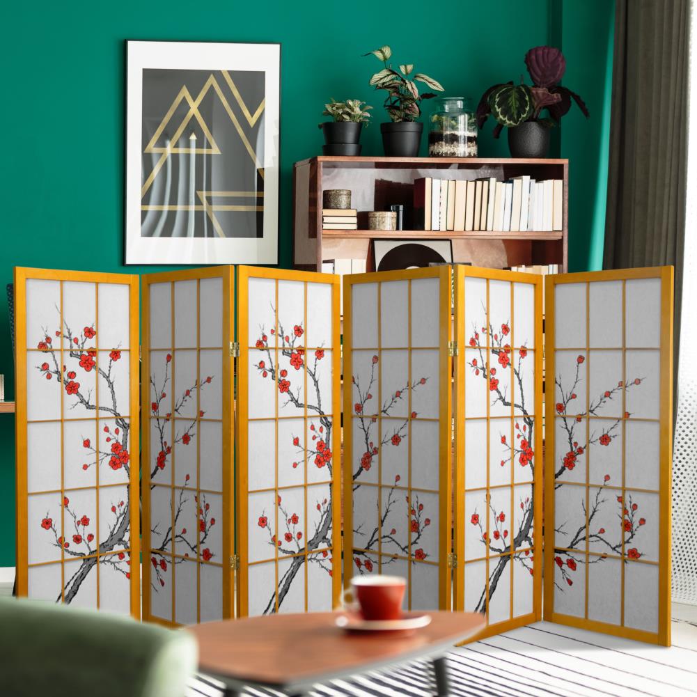 Red Lantern 5-Panel Honey Paper Folding Shoji Style Room Divider at ...