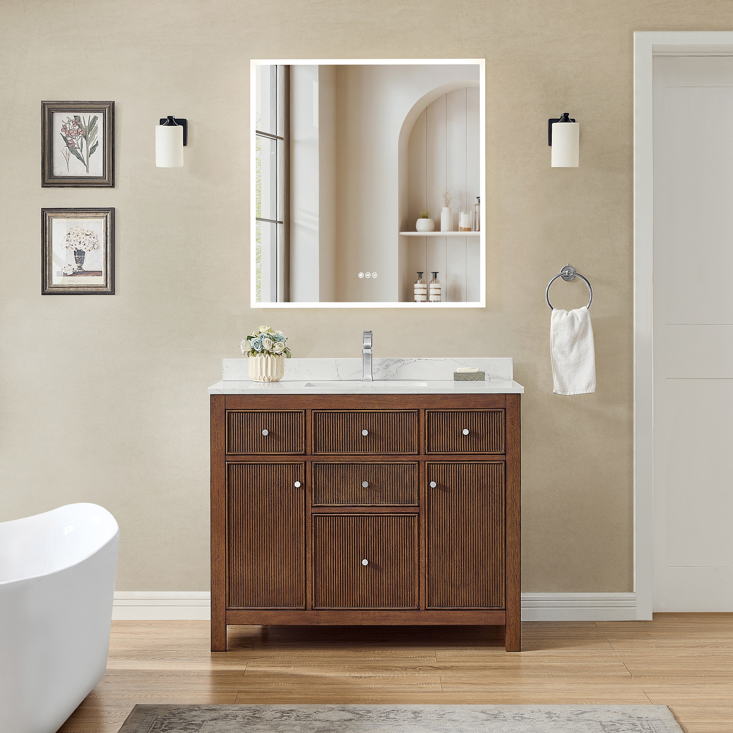 Wyndham Collection Pendry Bathroom Vanity in Dark Walnut with Various Countertop Options and Undermount Square Sinks