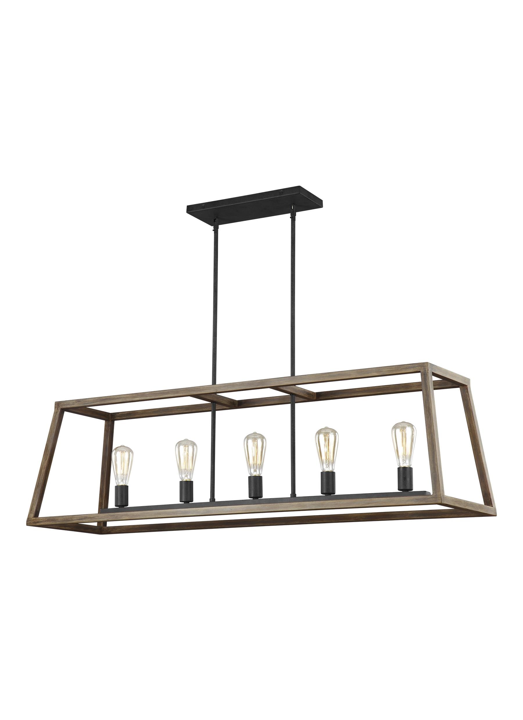 Rustic Elegance 5-Light Weathered Oak & Antique Iron Cage Chandelier