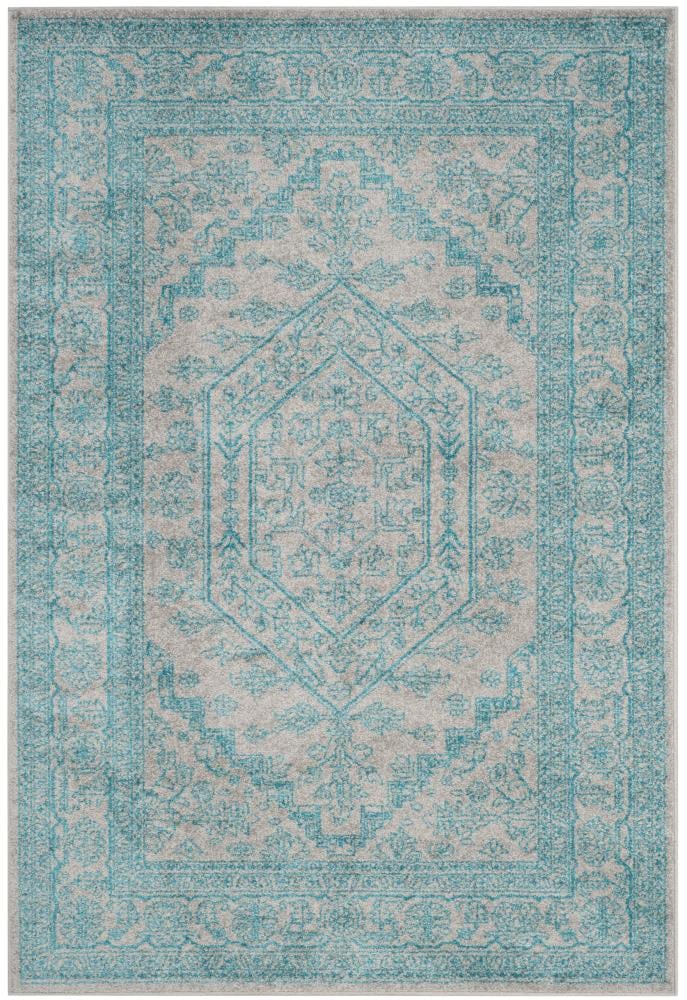 Safavieh ADR108L-4 Adirondack Herati 4 x 6 (ft) Loomed Polypropylene Light Gray/Teal Rectangular Indoor Distressed/Overdyed Lodge Area rug
