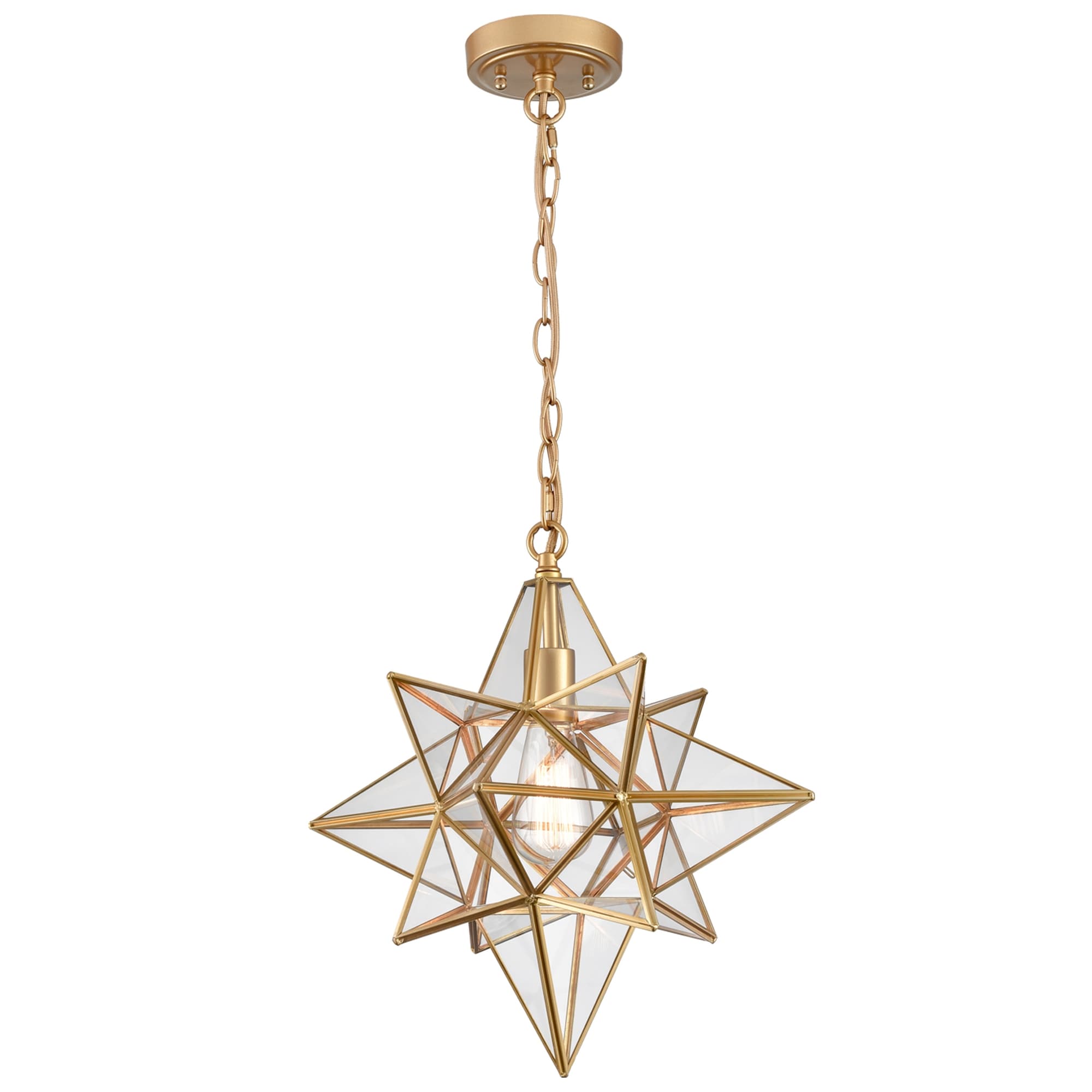 Claxy Geometric Gold Modern/Contemporary Clear Glass Geometric LED Hanging Pendant Light | TJ-B5314DU-16J-T