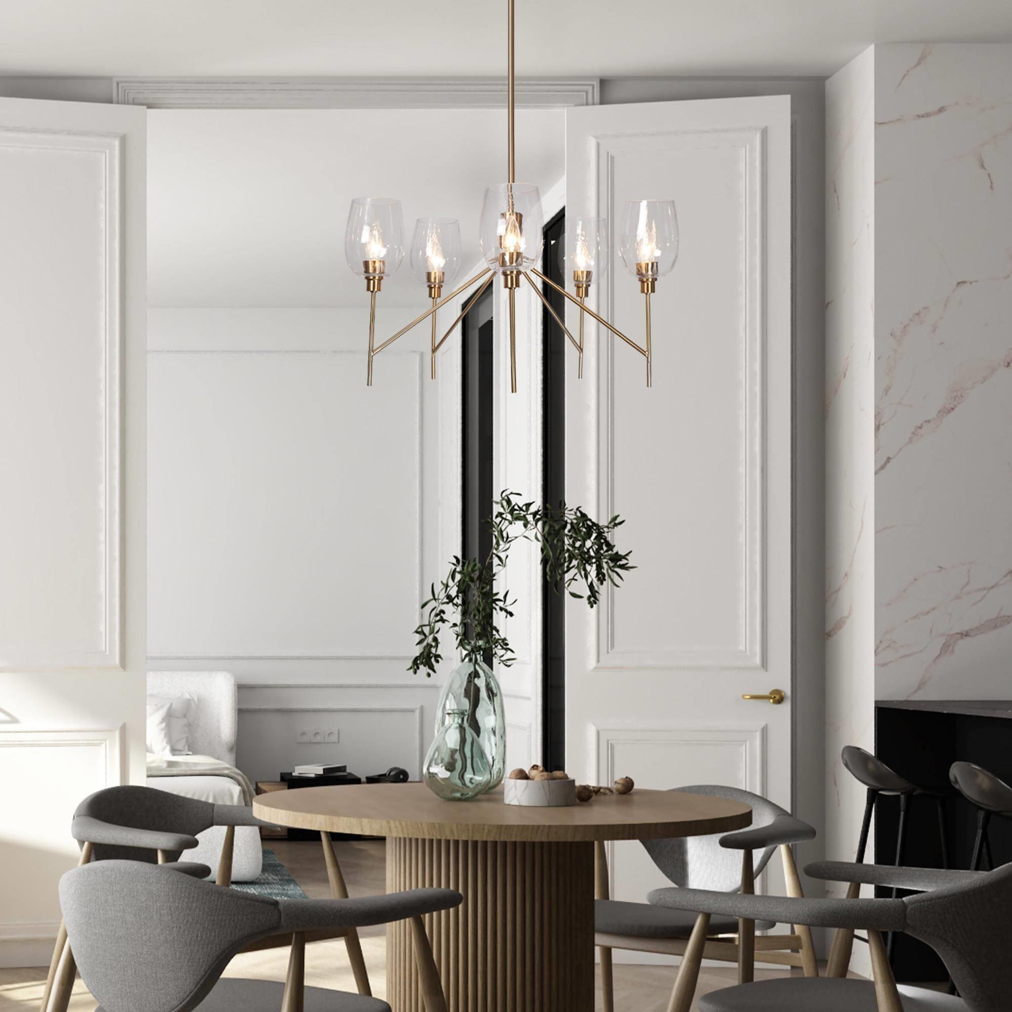 Uolfin 5-Light 24.5-in Brass Gold Sputnik with Bell Modern/Contemporary ...