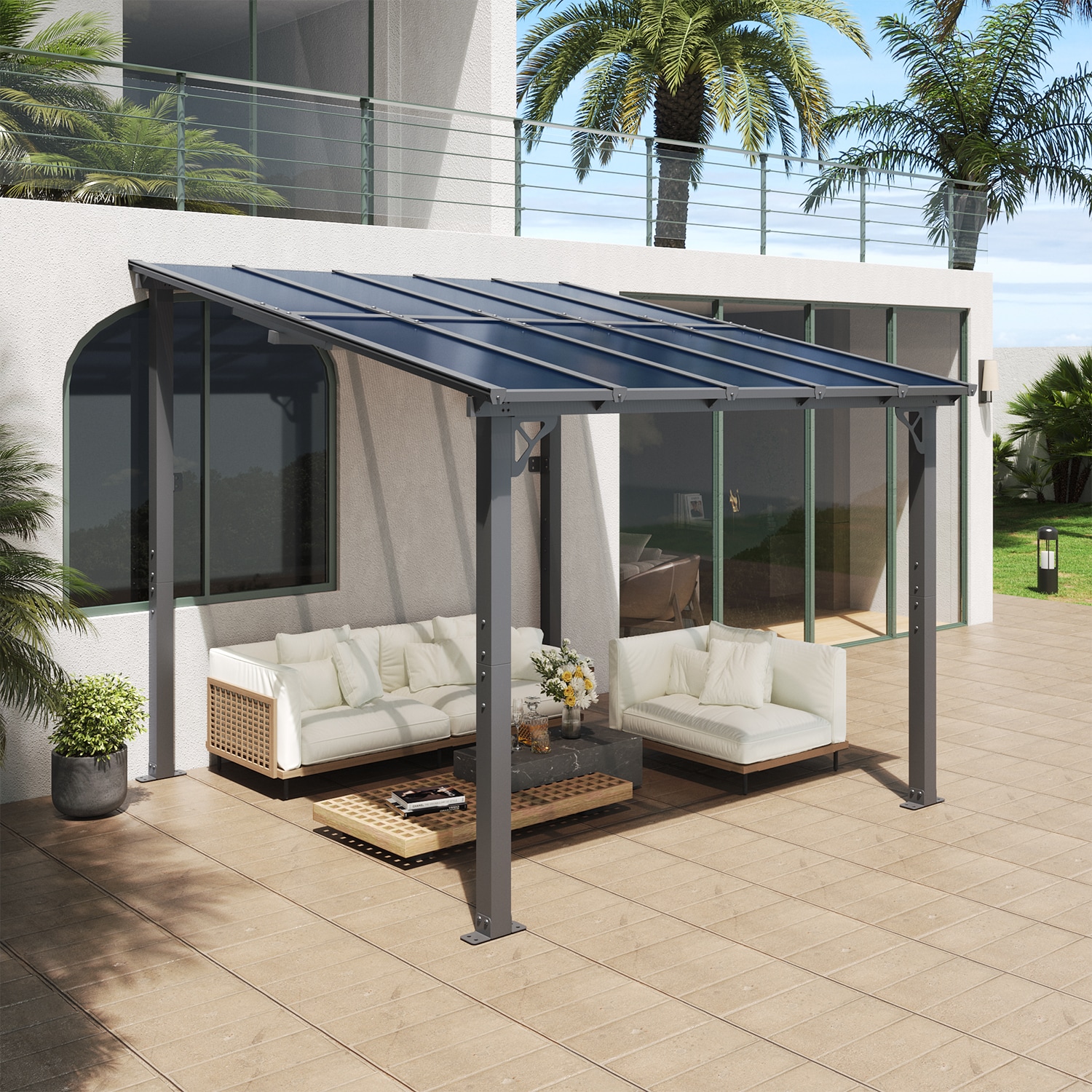 AOXUN SG402BK01AB Pergola 10-ft W x 10-ft L x 8-ft 2-in H Black Metal Freestanding Pergola