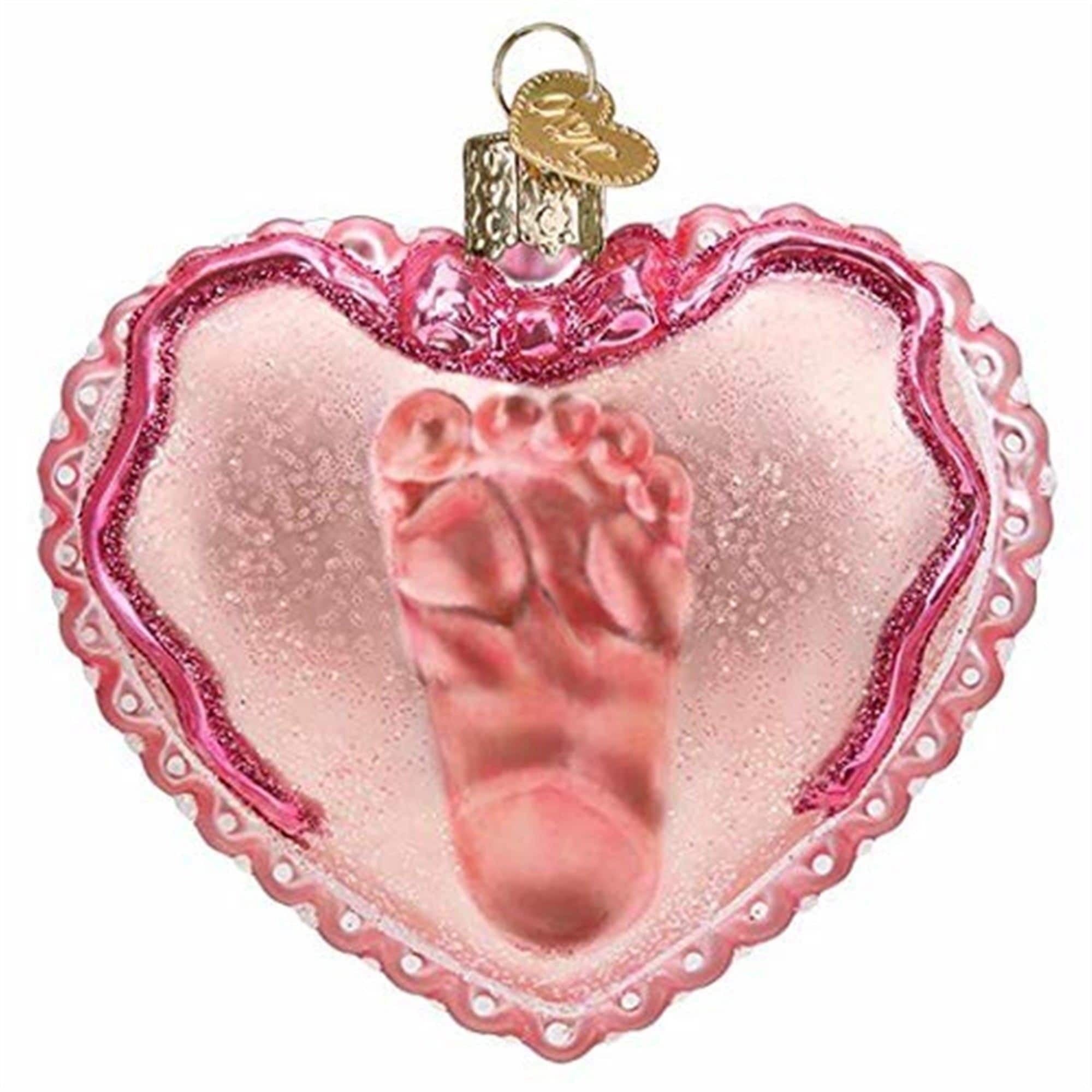 Old World Christmas 729343300591 Blown Glass Ornament for Christmas Tree - Baby Girl Footprint Heart