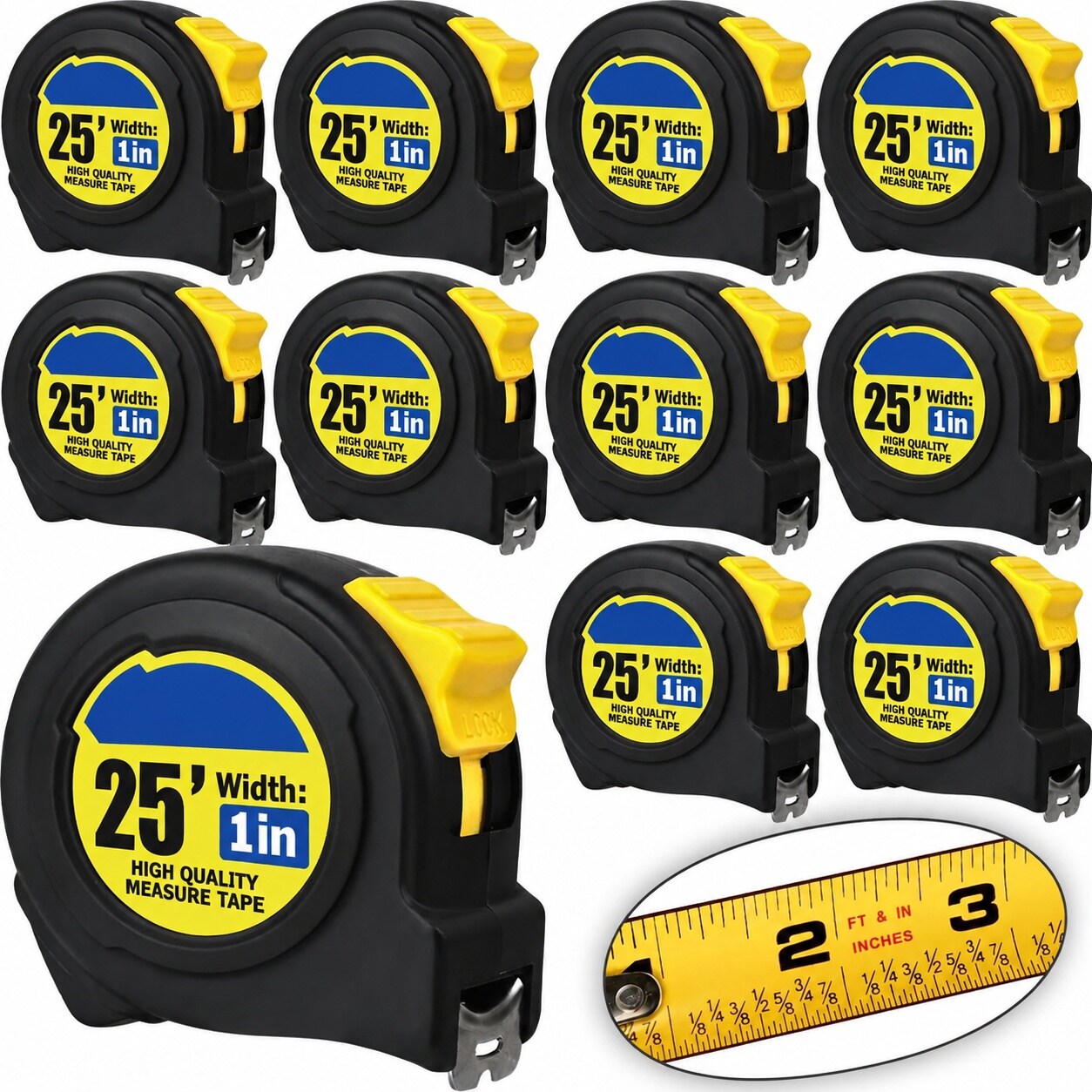 Ahfiwaso  10 Pack Bulk Tape Measure 25 FT with Fractions 1 8 Easy Read Retractable Measuring Tape Great for House Construction and Carpenter