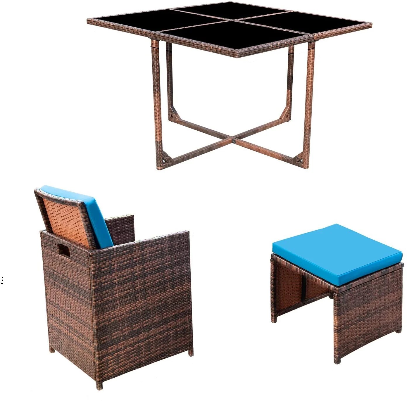 Vineego LS--LCRF2T2C2F-BU 5 -Piece Wicker Patio Conversation Set with Blue Cushions