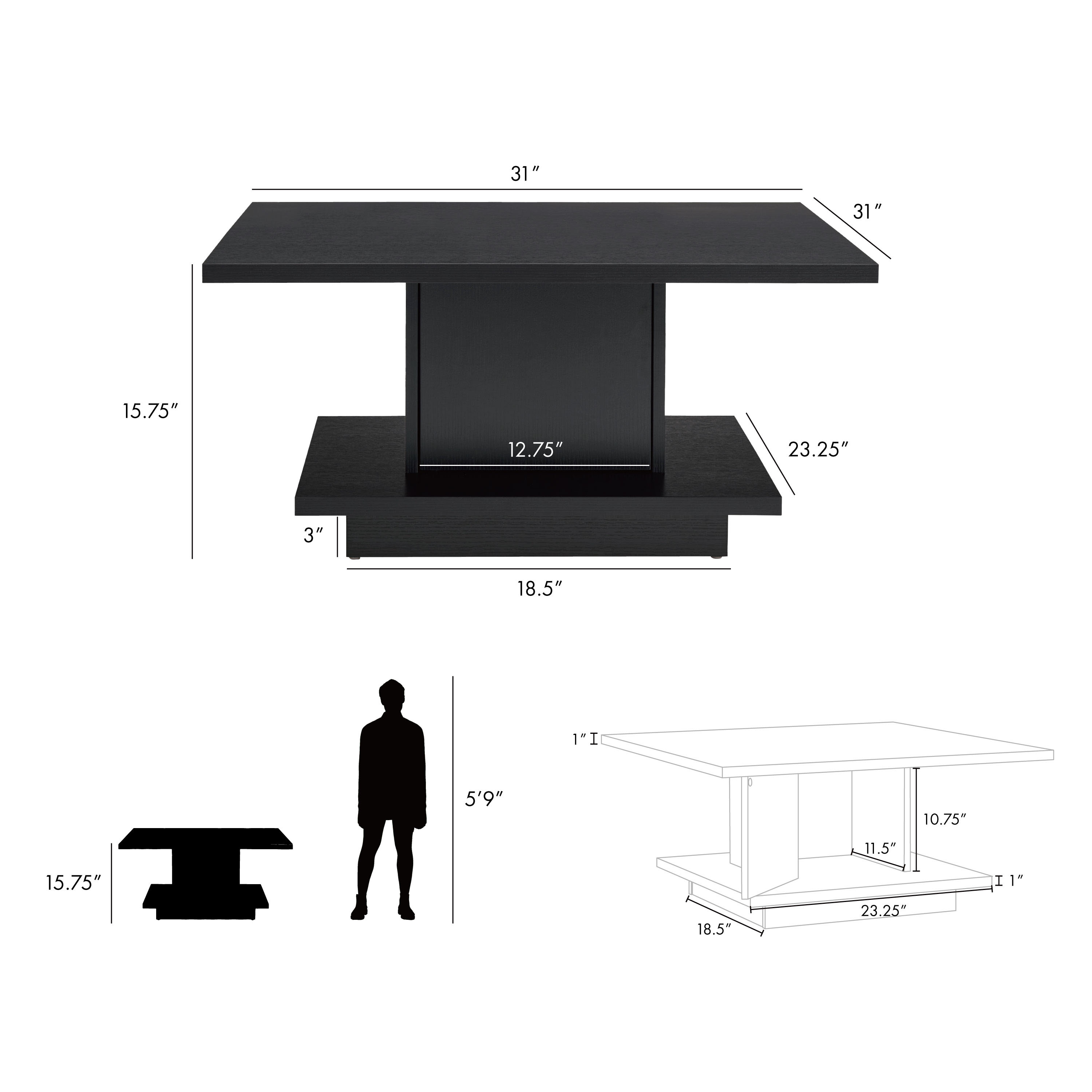 Black Square Wood Coffee Table with Hidden Storage