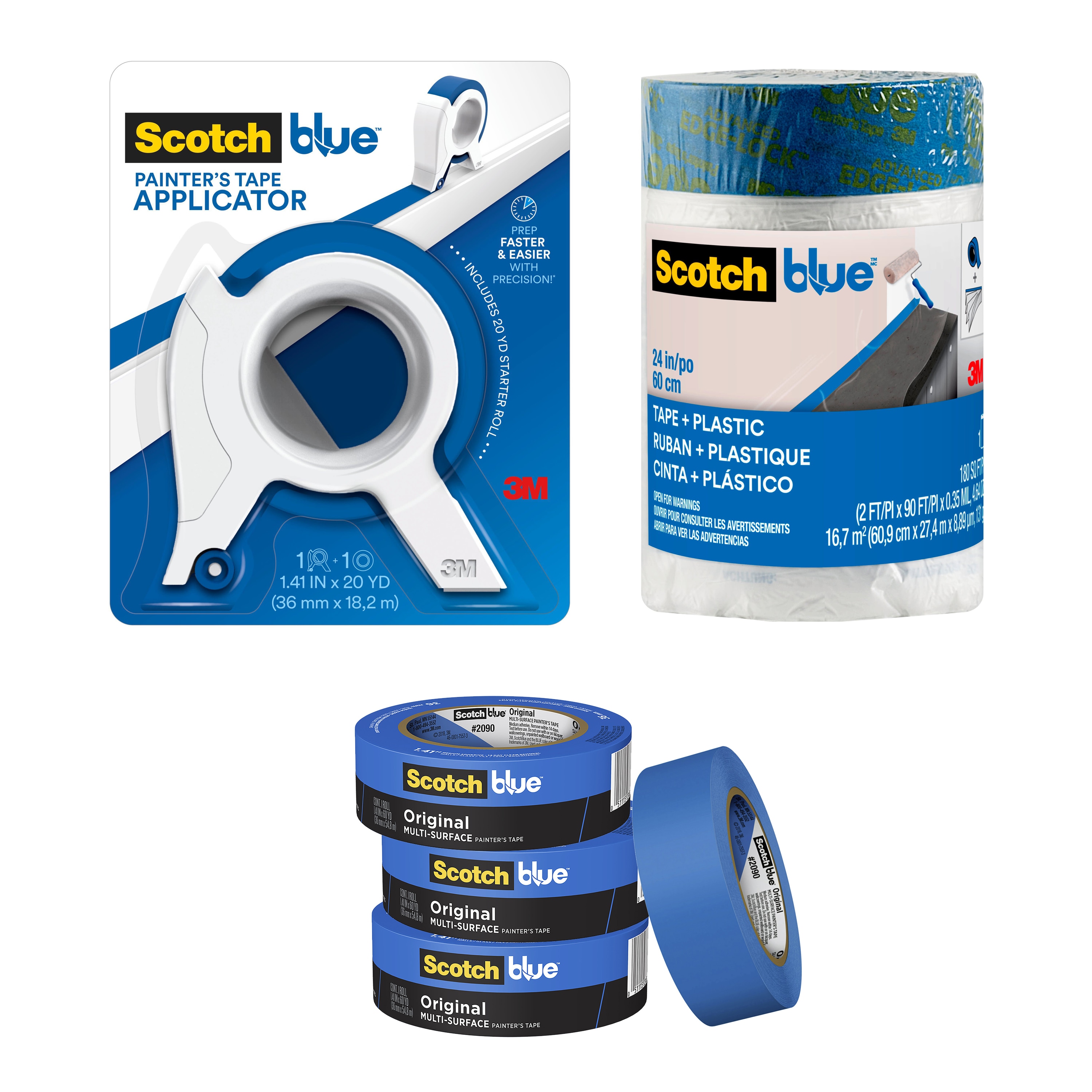 ScotchBlue Paint Prep Essentials: ScotchBlue Painters Tape and  Applicator,and Masking Film