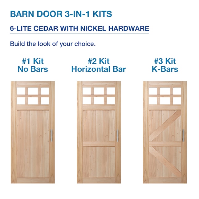 JELD-WEN DesignGlide 36-in x 80-in Unfinished K-Frame Unfinished White Cedar Wood Single Barn Door (Hardware Included) JELD-WEN DesignGlide 36-in x 80-in Unfinished K-Frame Unfinished White Cedar Wood Single Barn Door (Hardware Included)