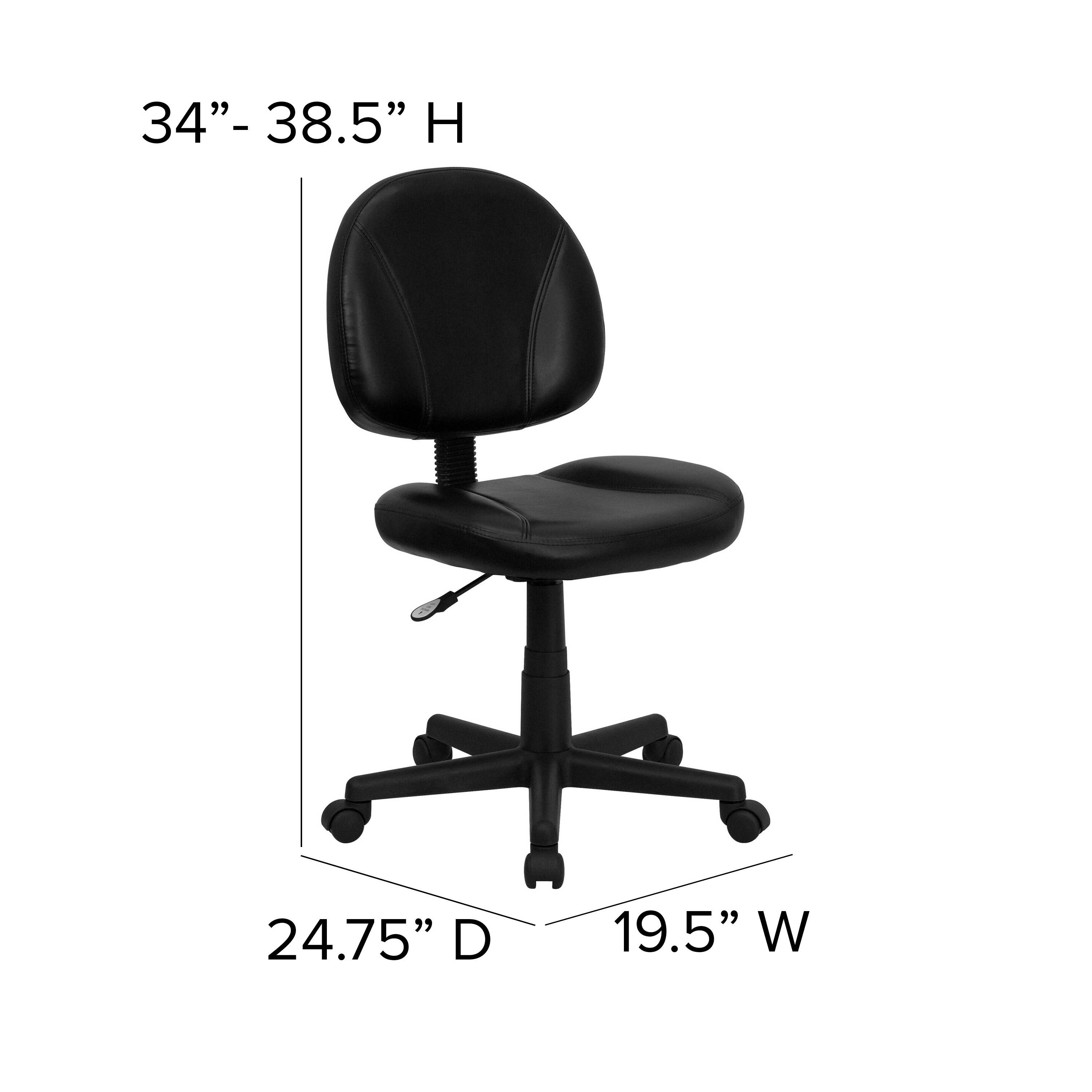 Mid-Back Black Leather Swivel Ergonomic Task Chair