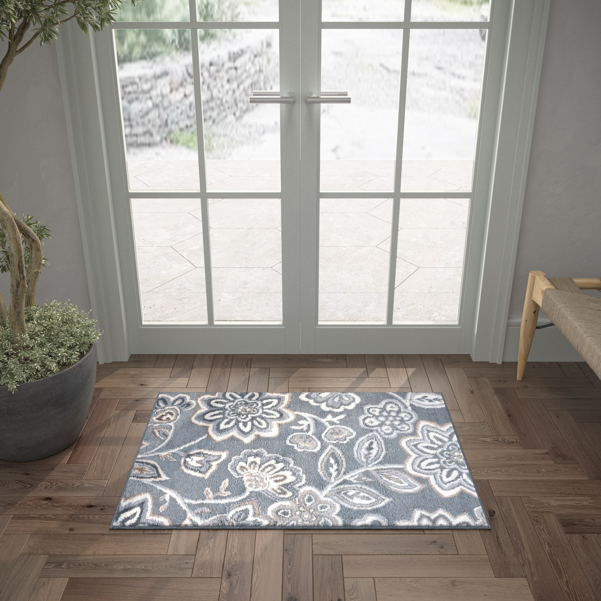 Tayse MDN3409 2X3 Madison 2 x 3 (ft) Loomed Polypropylene Gray Rectangular Indoor Floral/Botanical Oriental Throw rug