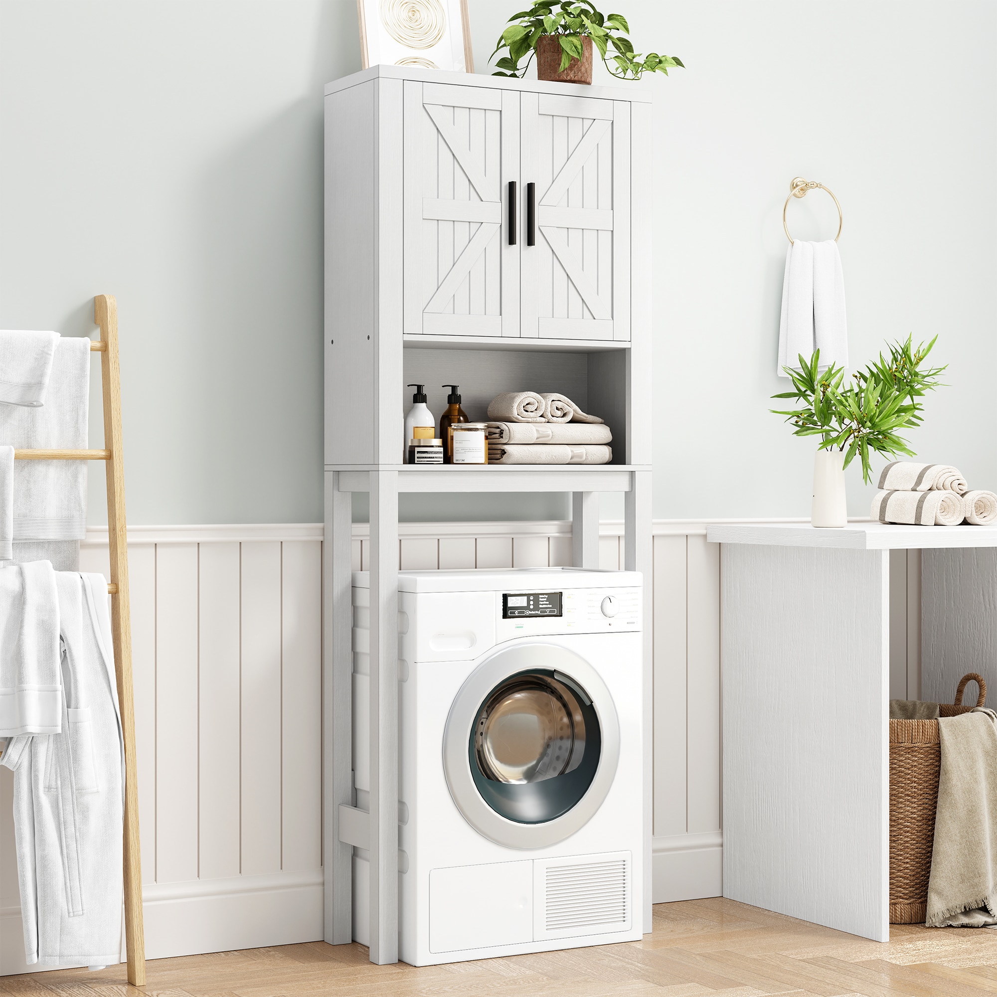GarveeLife 65 Inch Tall Over the Toilet Storage Cabinet with Adjustable Shelves and Anti Tip Design #C3HCRBRKFP90F7K