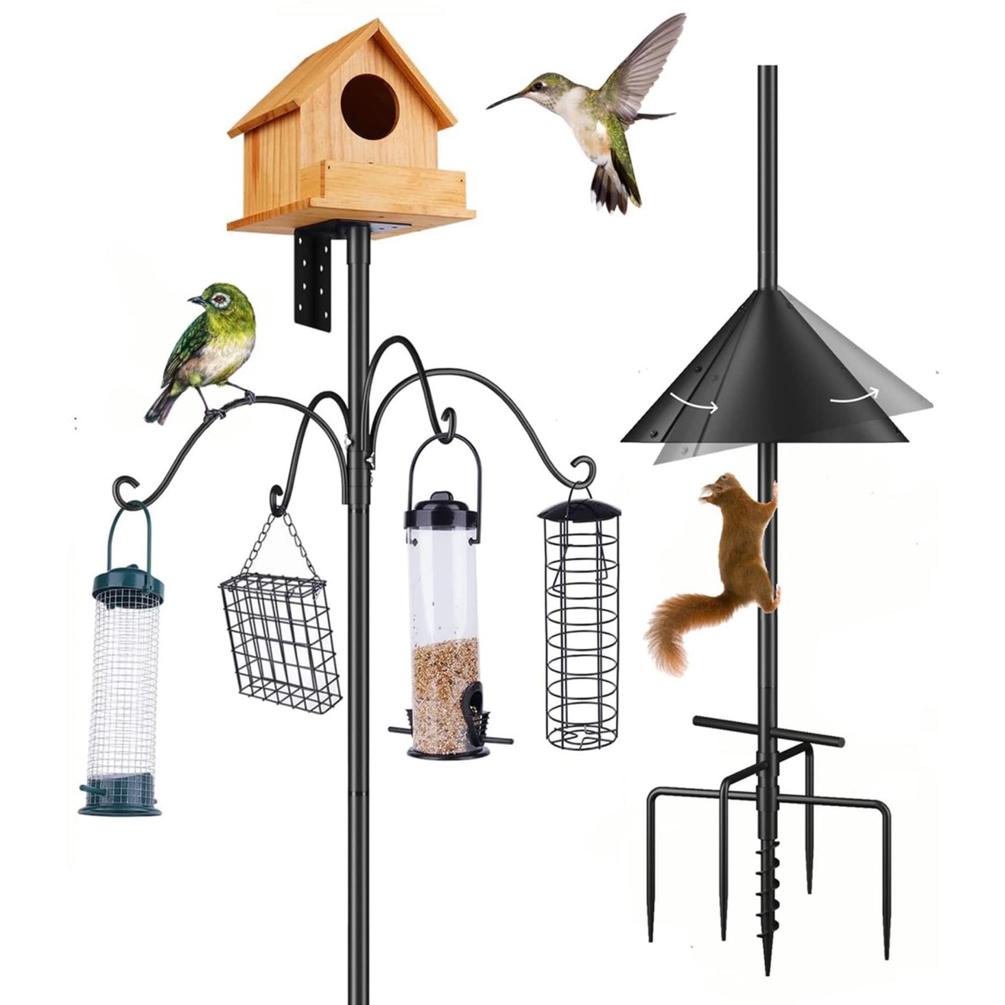 HyperDrop Cart Heavy-Duty Metal Garden Bird House Pole with Weather-Shield Ground Stake Base for Outdoor Yard and Lawn