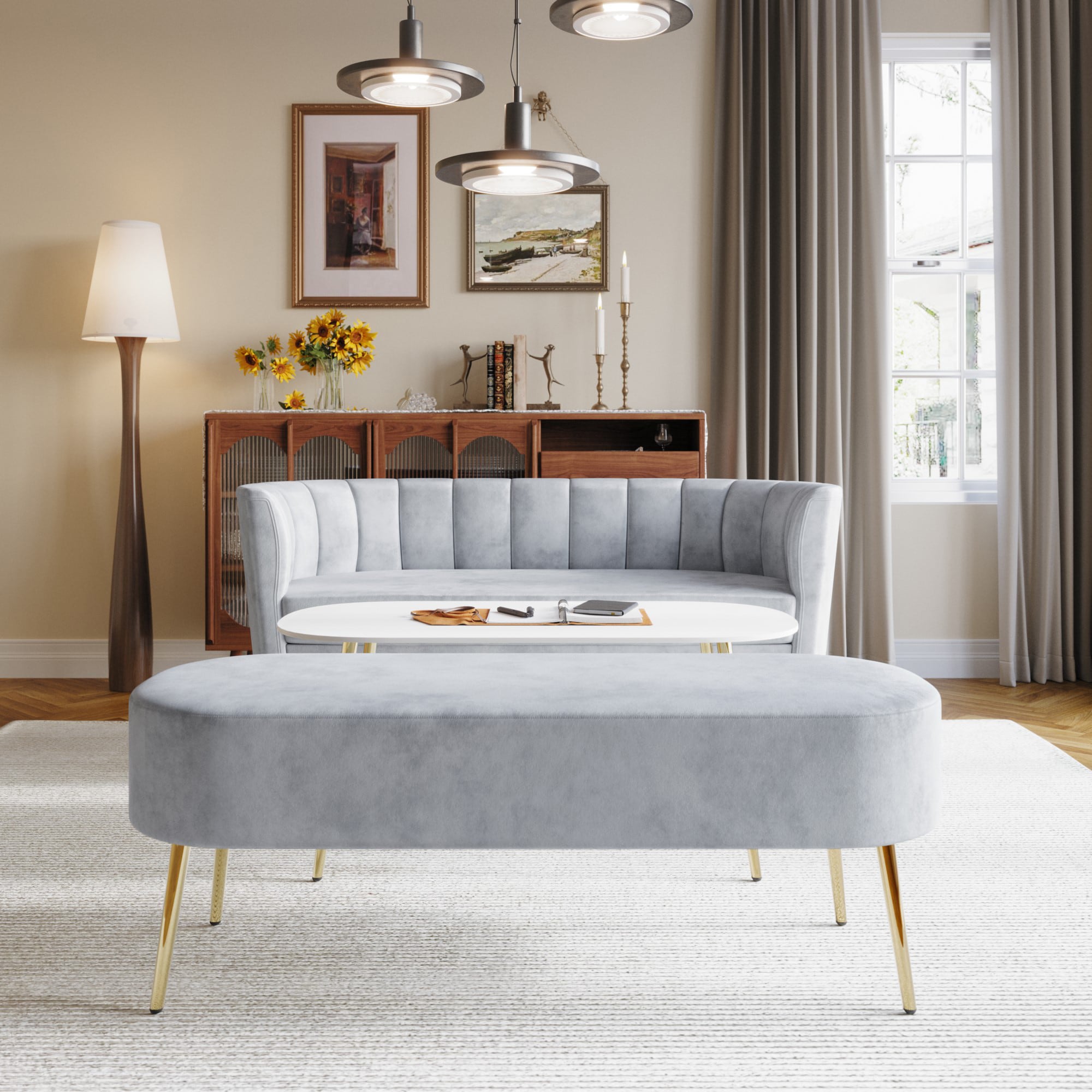 Home Design 30018-311 Moveis 57.1-in Midcentury Silver Gray Velvet 2 -seater Loveseat