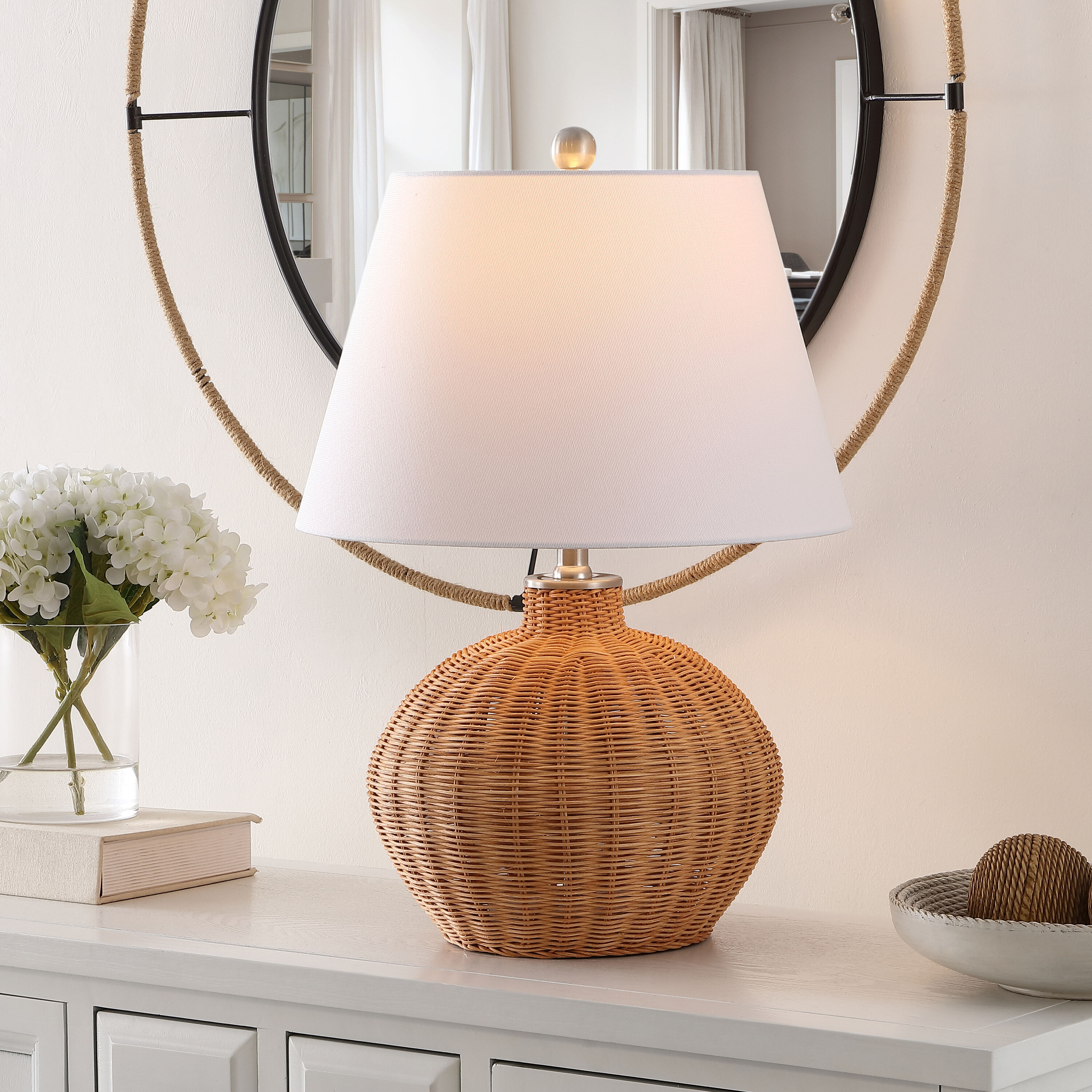 Safavieh TBL4468A Table Lamps 22-in Unfinished LED Incandescent On/Off switch Table Lamp with Cotton Shade