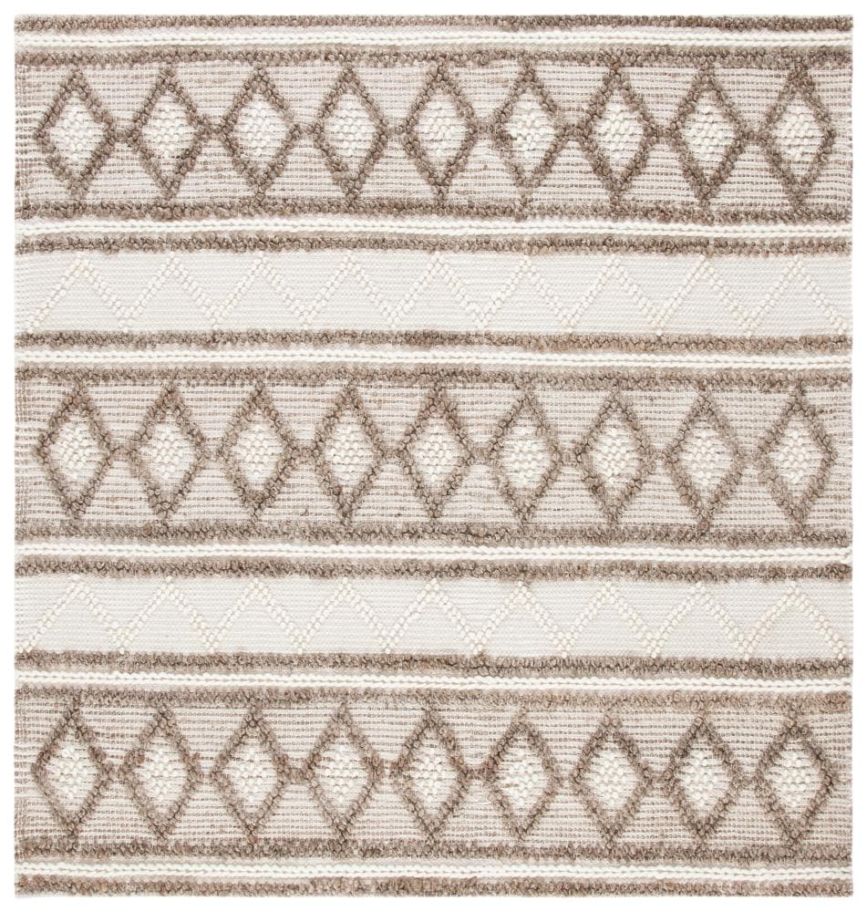 Taupe and Ivory Wool Cotton Square Area Rug