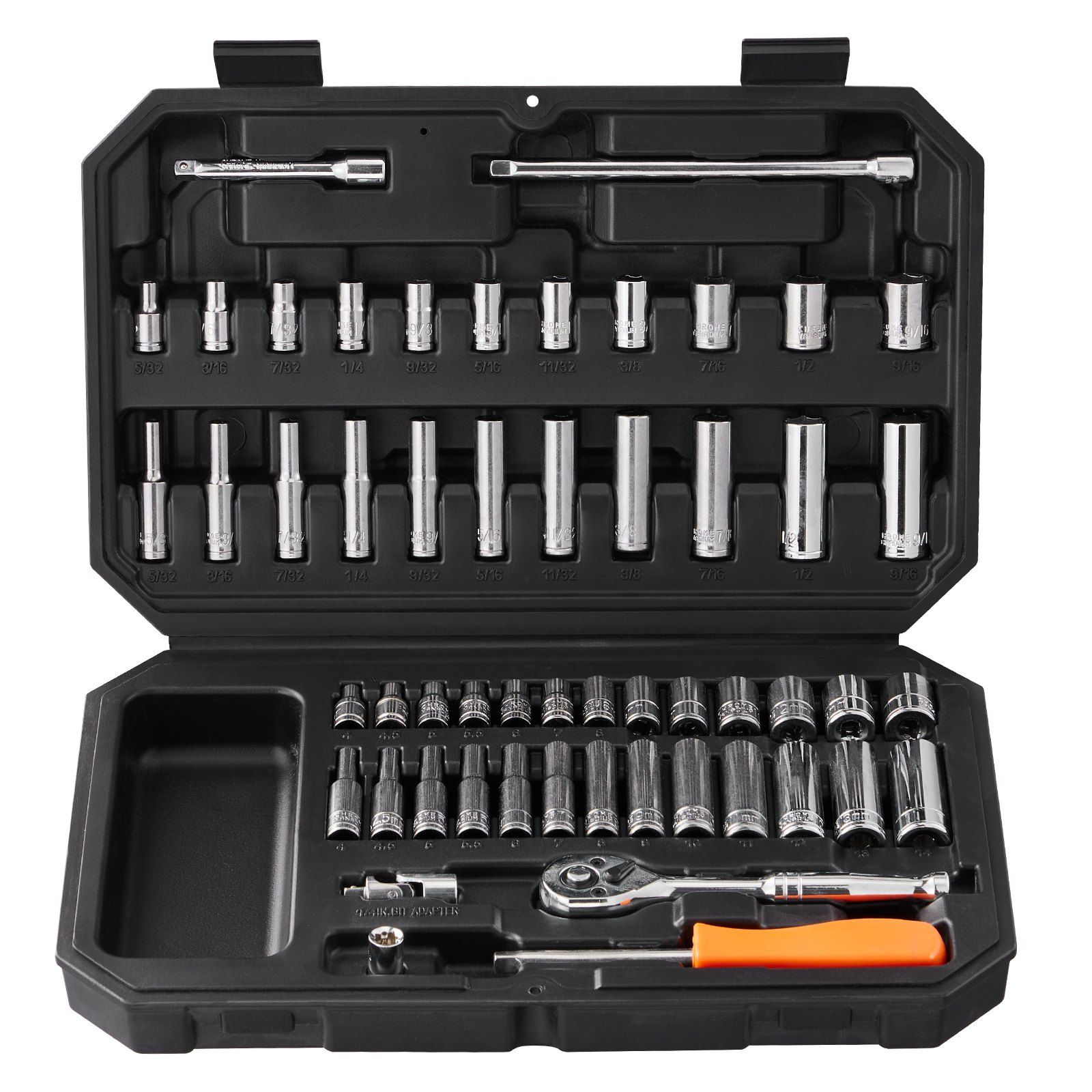 Slickblue 54-Pieces 1/4-in Drive Metric and SAE Deep Socket Set with Portable Case for Automotive or Home Repair