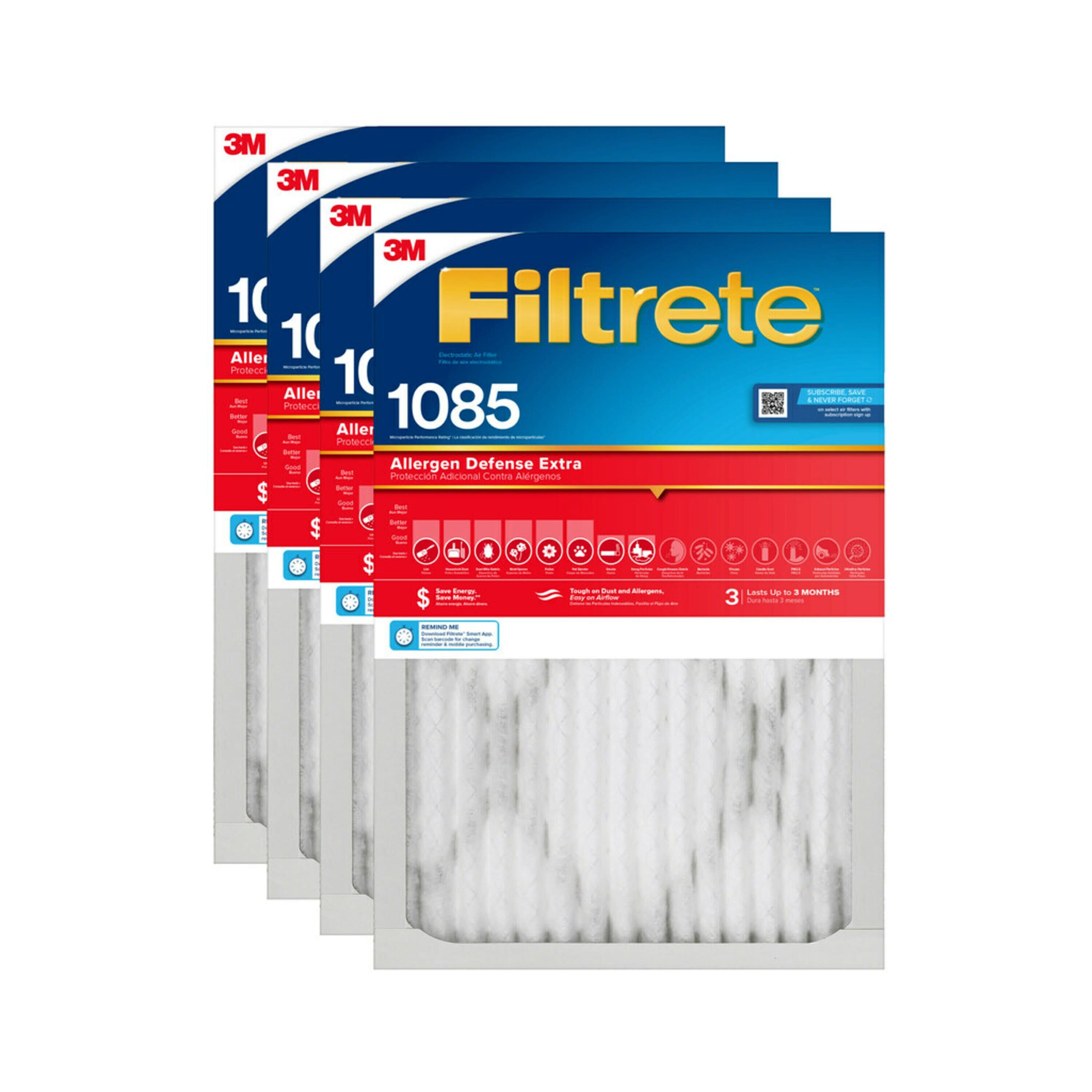 Filtrete 20-in W x 25-in L x 1-in MERV 11 1085 MPR Allergen Defense Extra  Electrostatic Pleated Air Filter (4-Pack) in the Air Filters department at