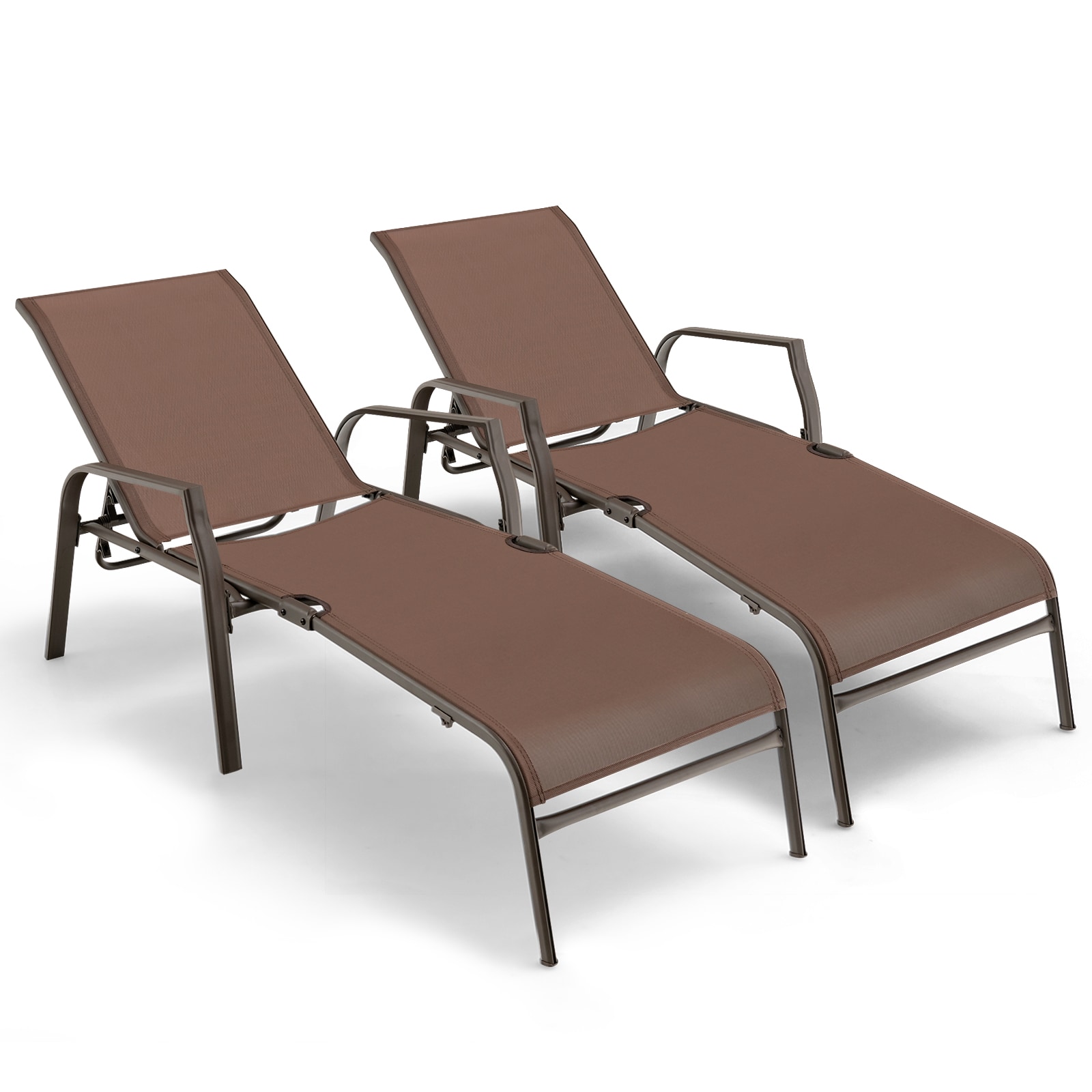 Forclover HYFE-10307CF2 Patio chair Set of 2 Brown Metal Frame Stationary Chaise Lounge Chair with Brown Solid Seat