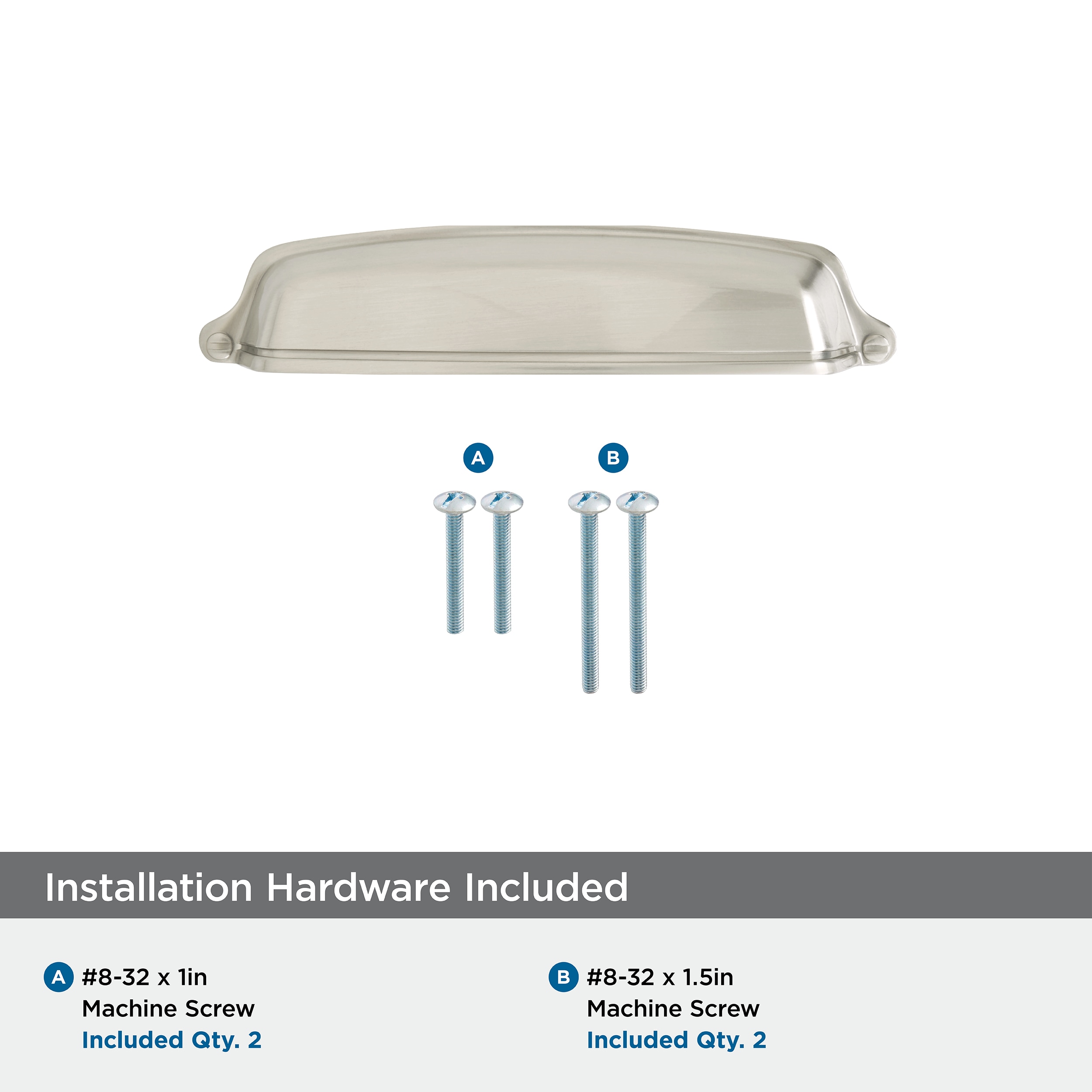 Satin Nickel Brushed Cup Pull with Mounting Hardware