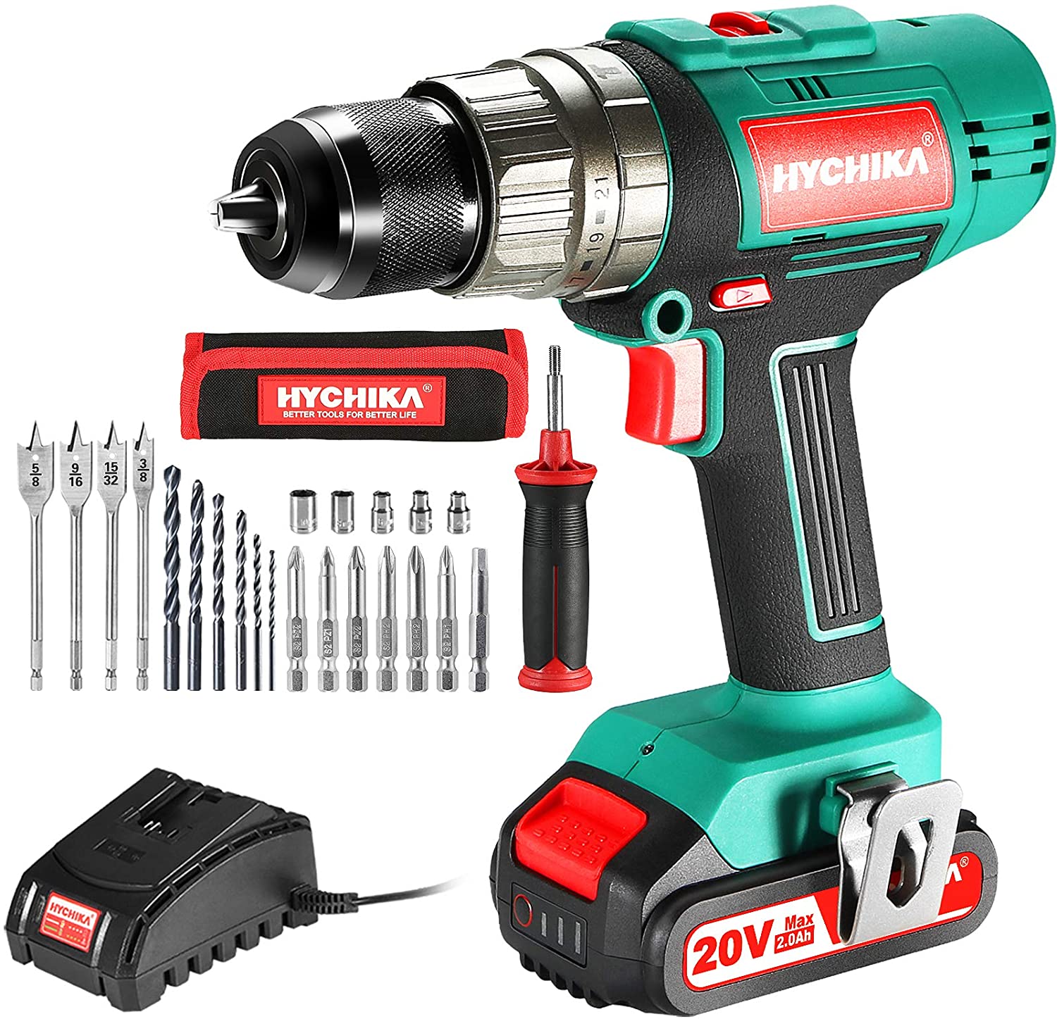 HYCHIKA 1/2-in 20-volt Max-Amp Variable Speed Brushless Cordless Hammer  Drill (1-Battery Included)