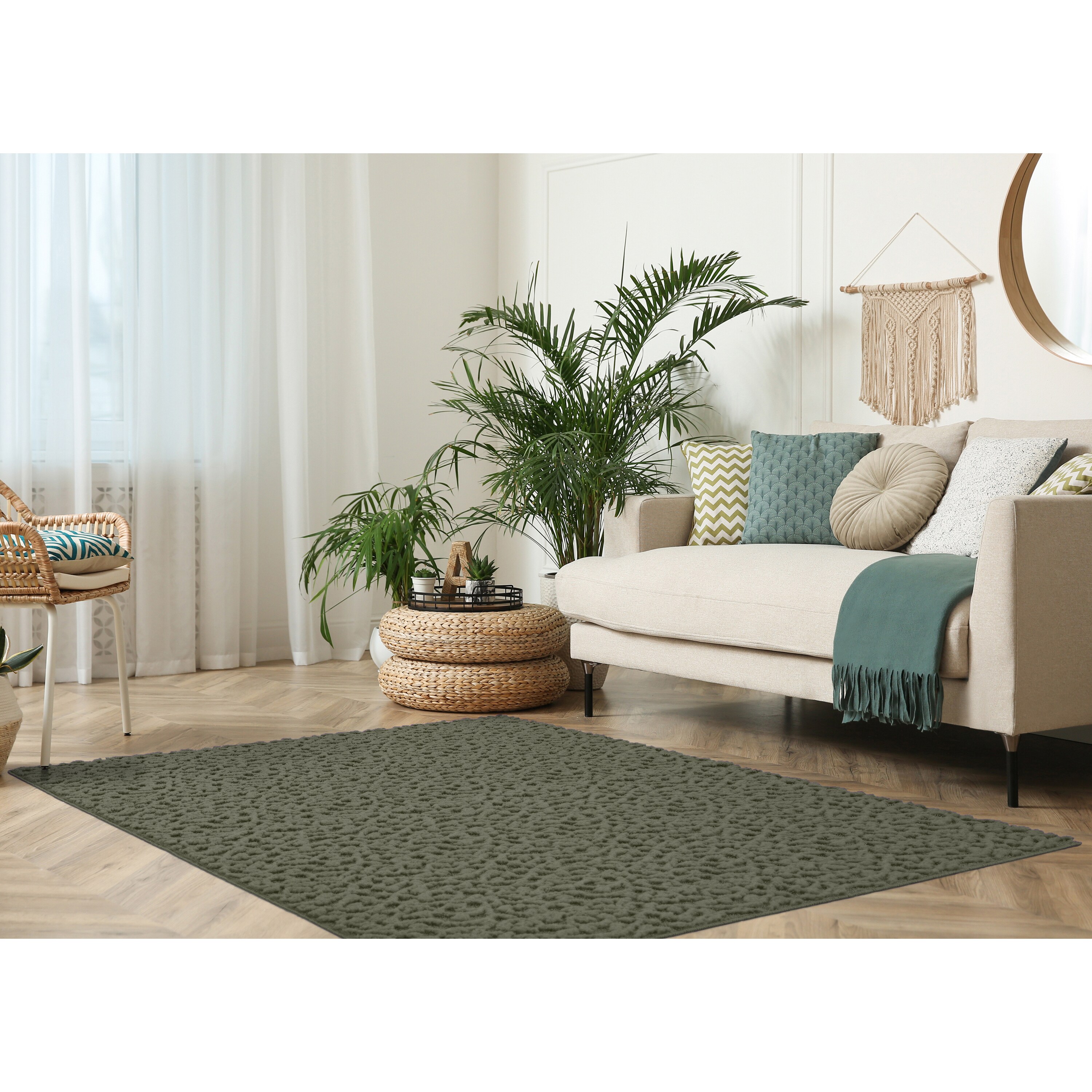Garland Rug CL010N09612005 Ivy 8 x 10 (ft) Tufted Polypropylene Sage Rectangular Indoor Floral/Botanical Farmhouse/Cottage Area rug