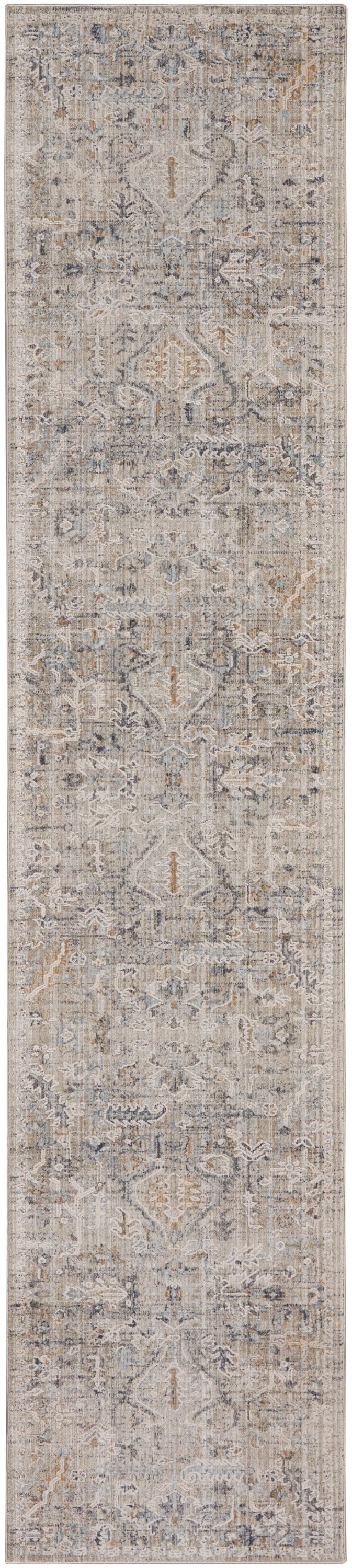 Ivory Taupe Floral Synthetic Reversible Washable Rug 2'3" x 12'