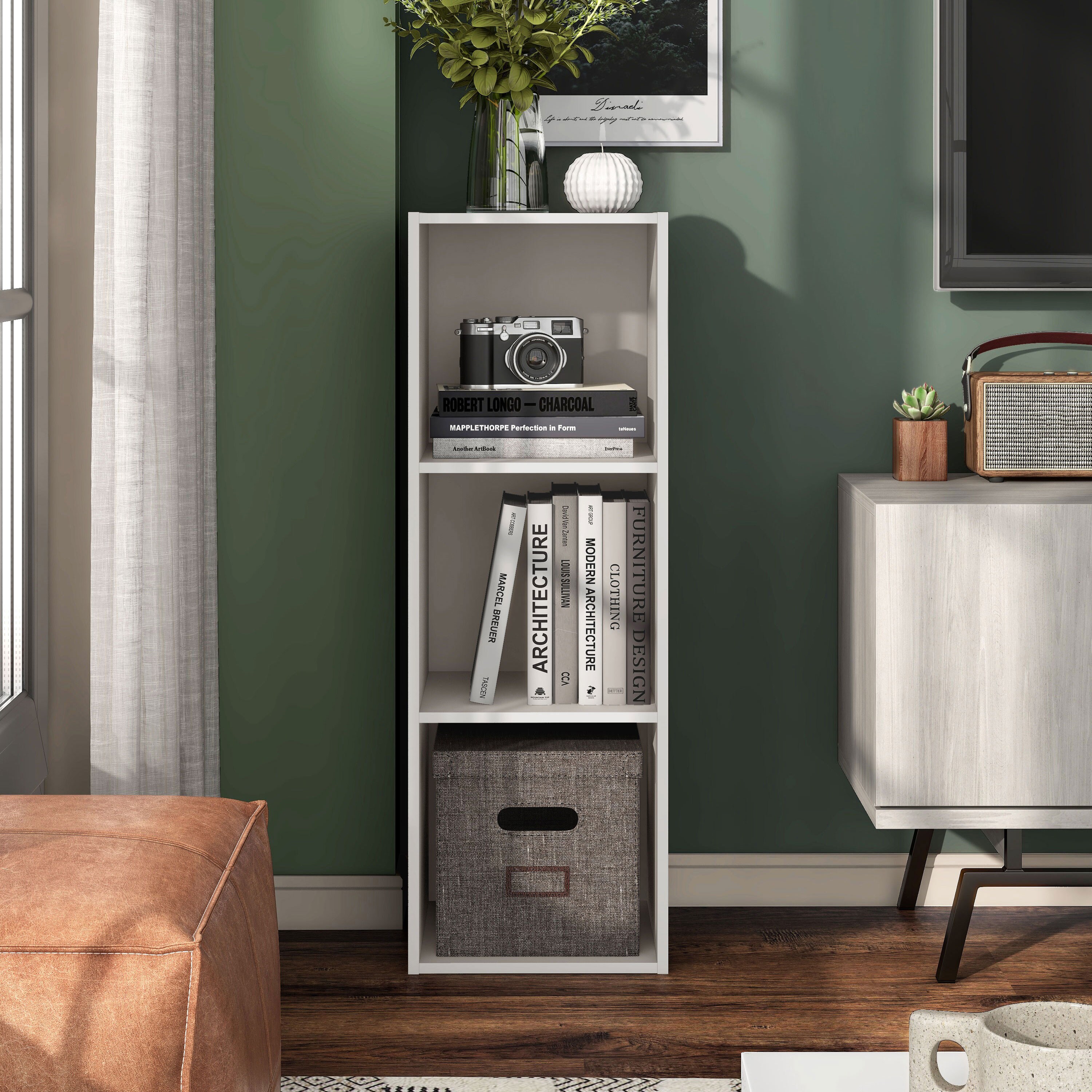 Taupe Grey 3-Shelf Stackable Wood Cube Bookcase