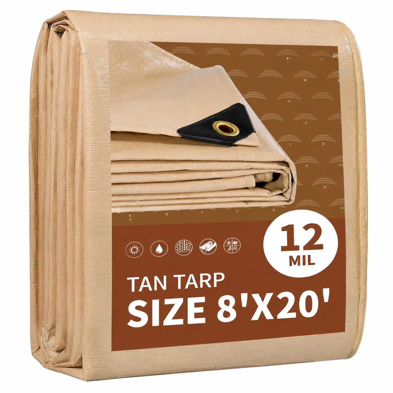Yichuhaoxi  8x20 Feet Heavy Duty Tarp 12 Mil Tan Waterproof Poly Tarp Cover UV Resistant Weatherproof Durable Multipurpose Tarps with Grommets