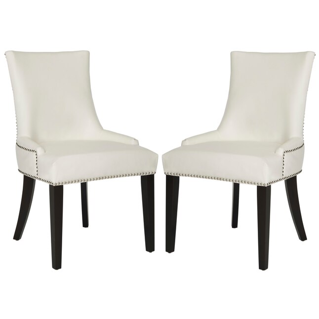 Safavieh Set Of 2 Lester Contemporary, Faux Leather Nailhead Dining Chairs