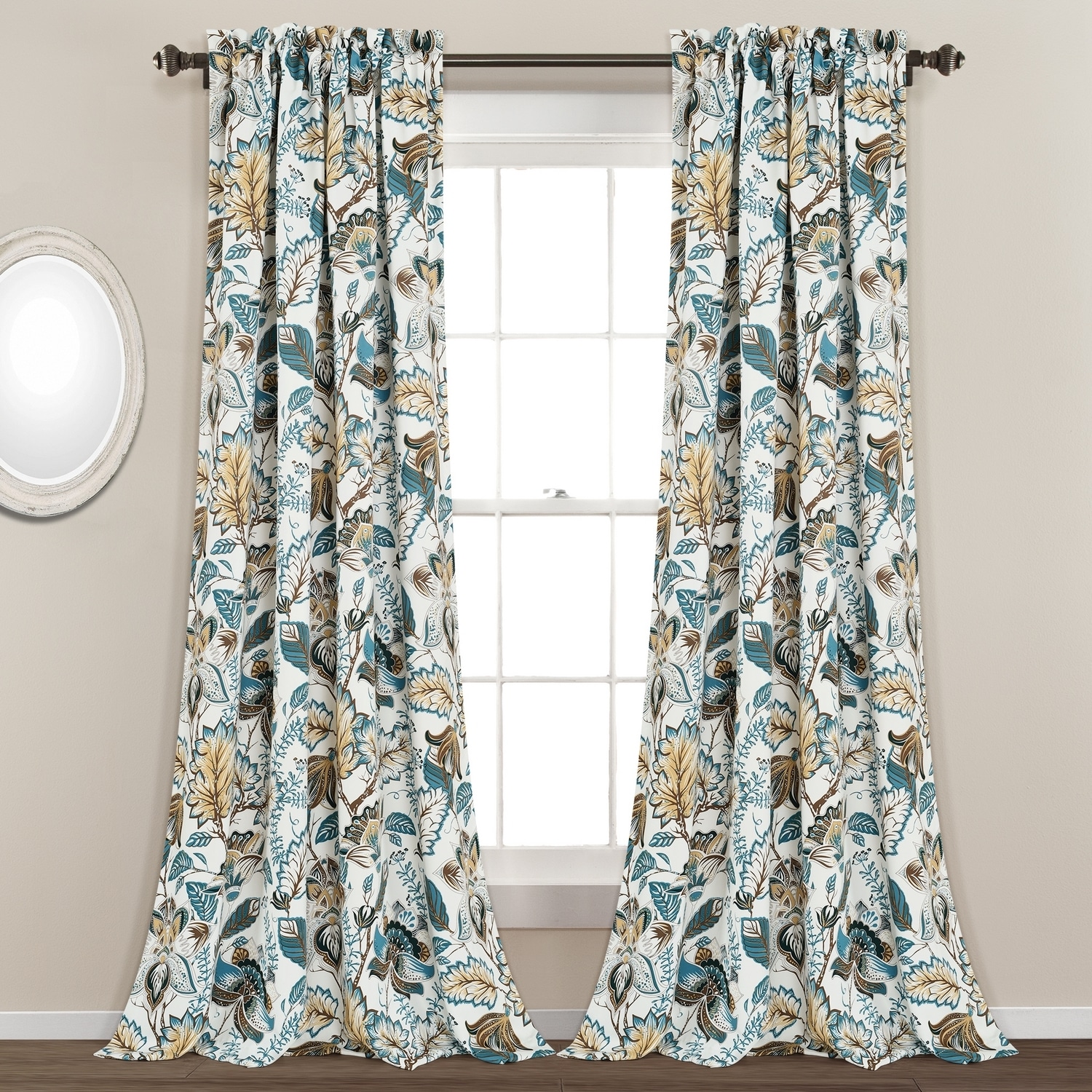 Lush Decor 16T005601 95-Inches Turquoise Floral Light filtering Rod pocket Curtain panel pair
