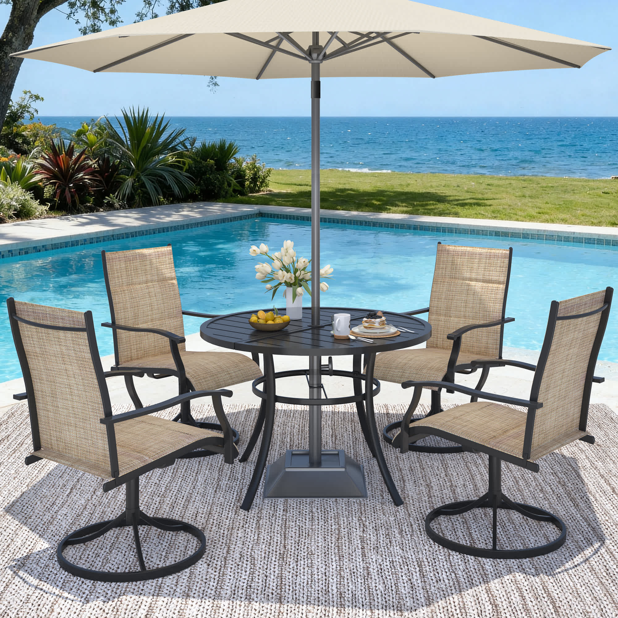 5 Piece Patio Dining Set/Outdoor Dining Table And Chairs Set For 4